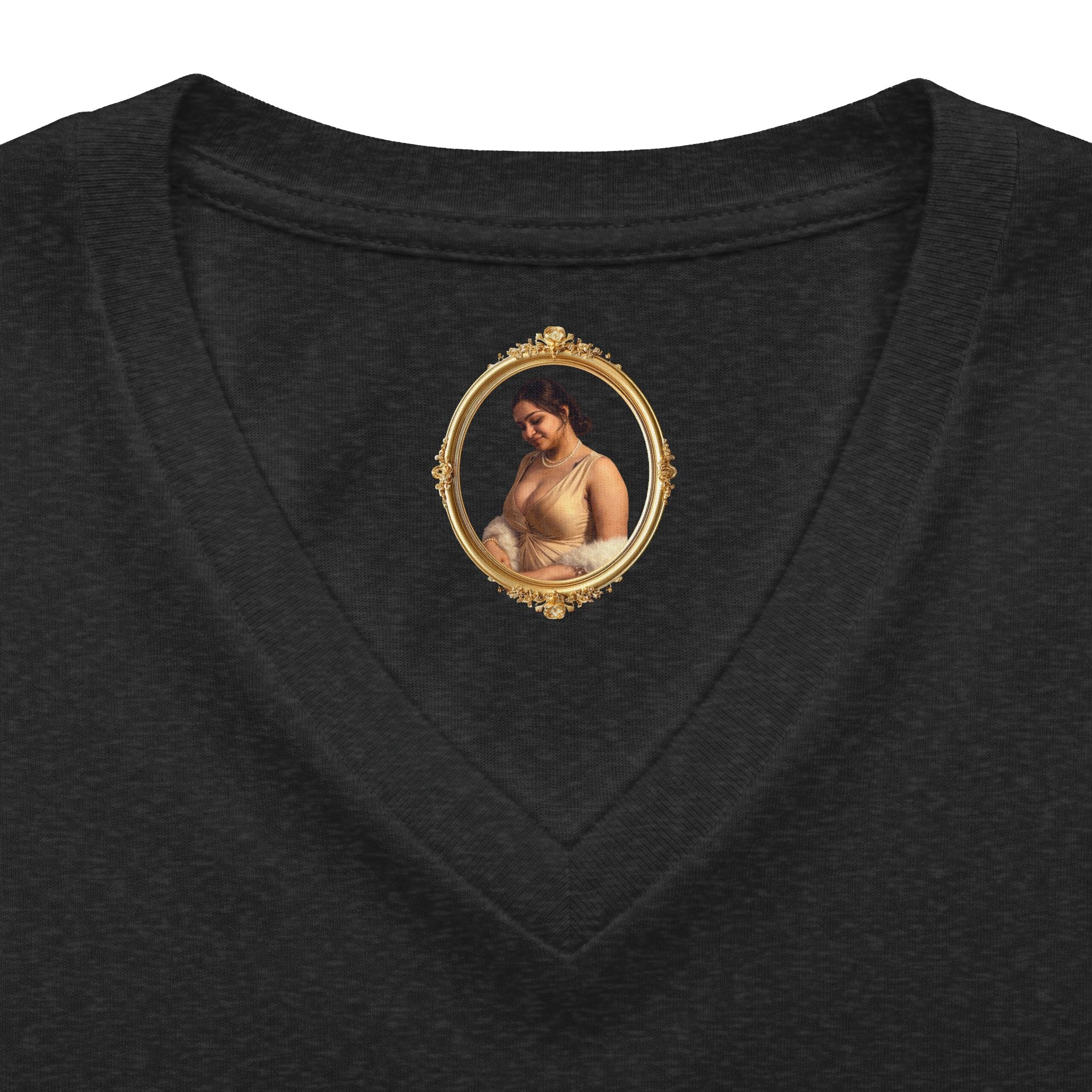 Floral Portrait V‑Neck Tee — Vintage Woman in Magnolia Print