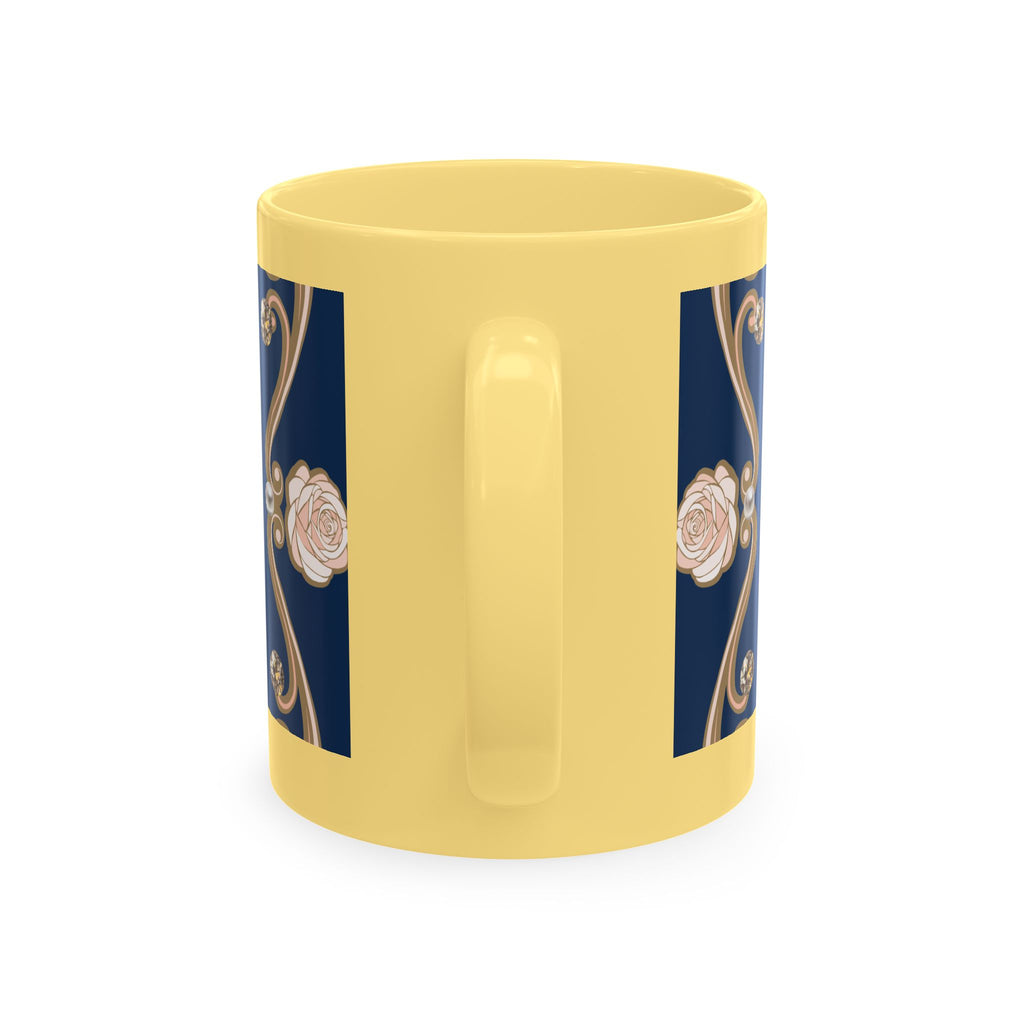 Pearl & Diamond Navy Ceramic Mug — Elegant Vintage Jewelry Design