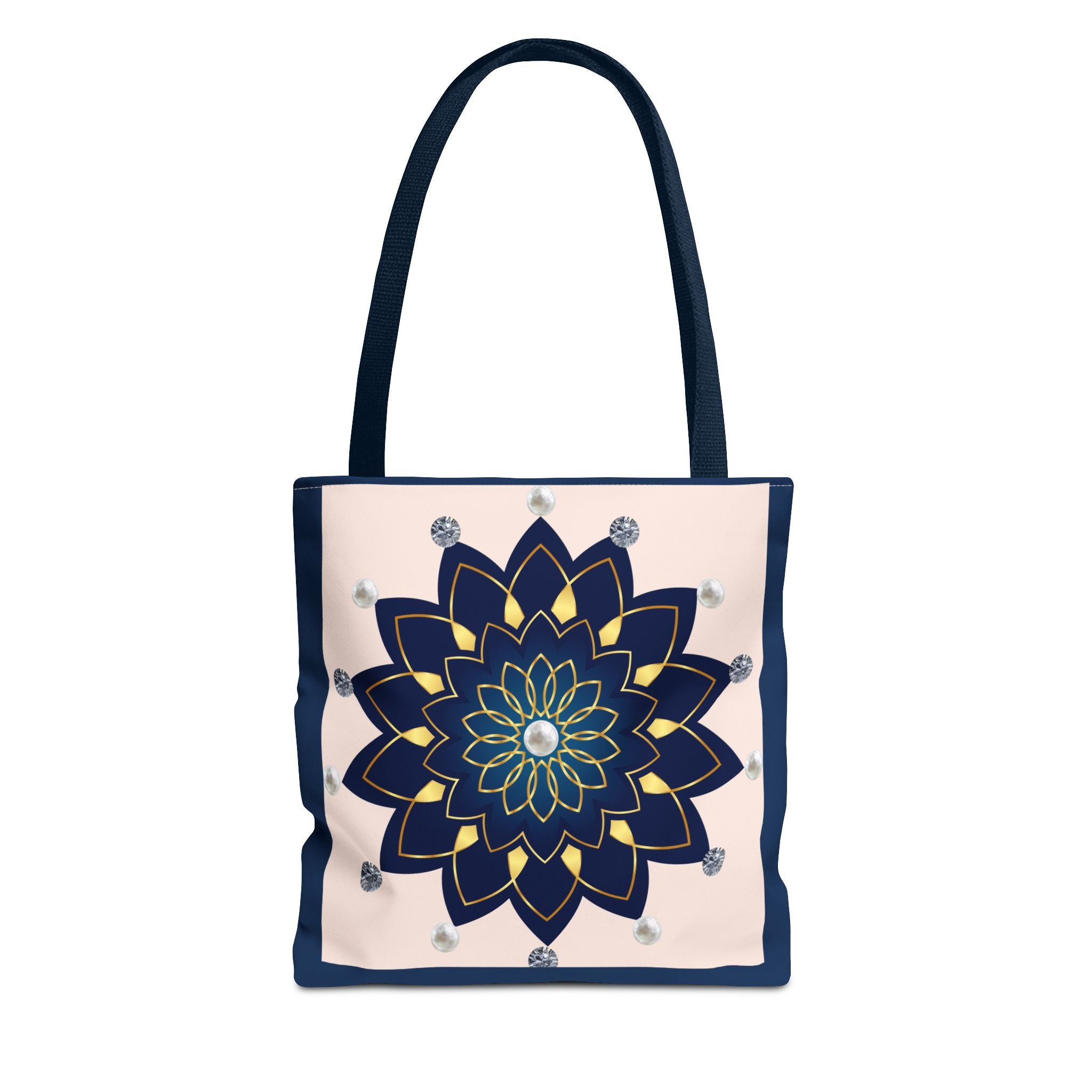 Mandala Floral Tote Bag — Navy 'Love, [Signature]' All-Over Print
