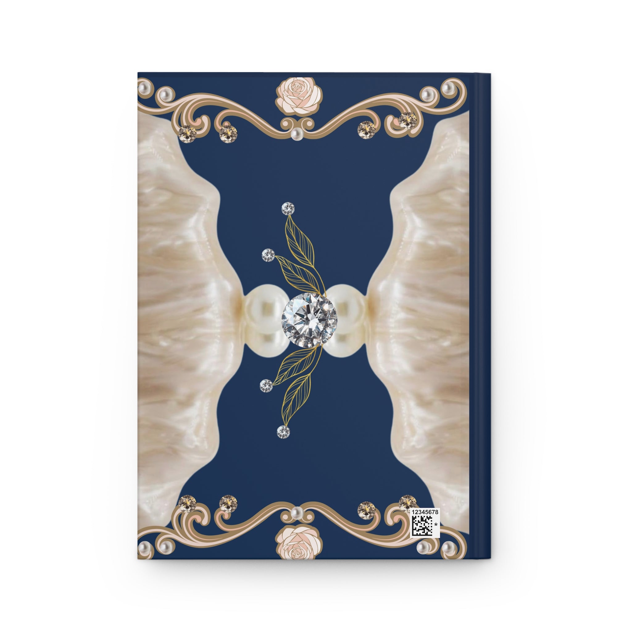 Vintage Portrait Hardcover Journal — Elegant Navy Gold Frame & Pearl Motif