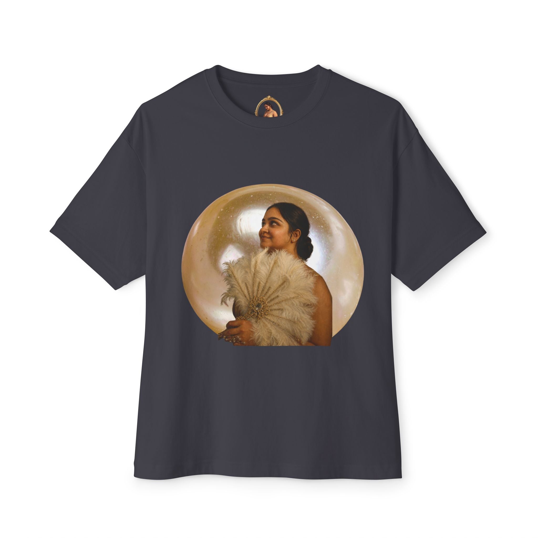 Vintage Portrait Tee — Woman with Fan Graphic Boxy T-Shirt
