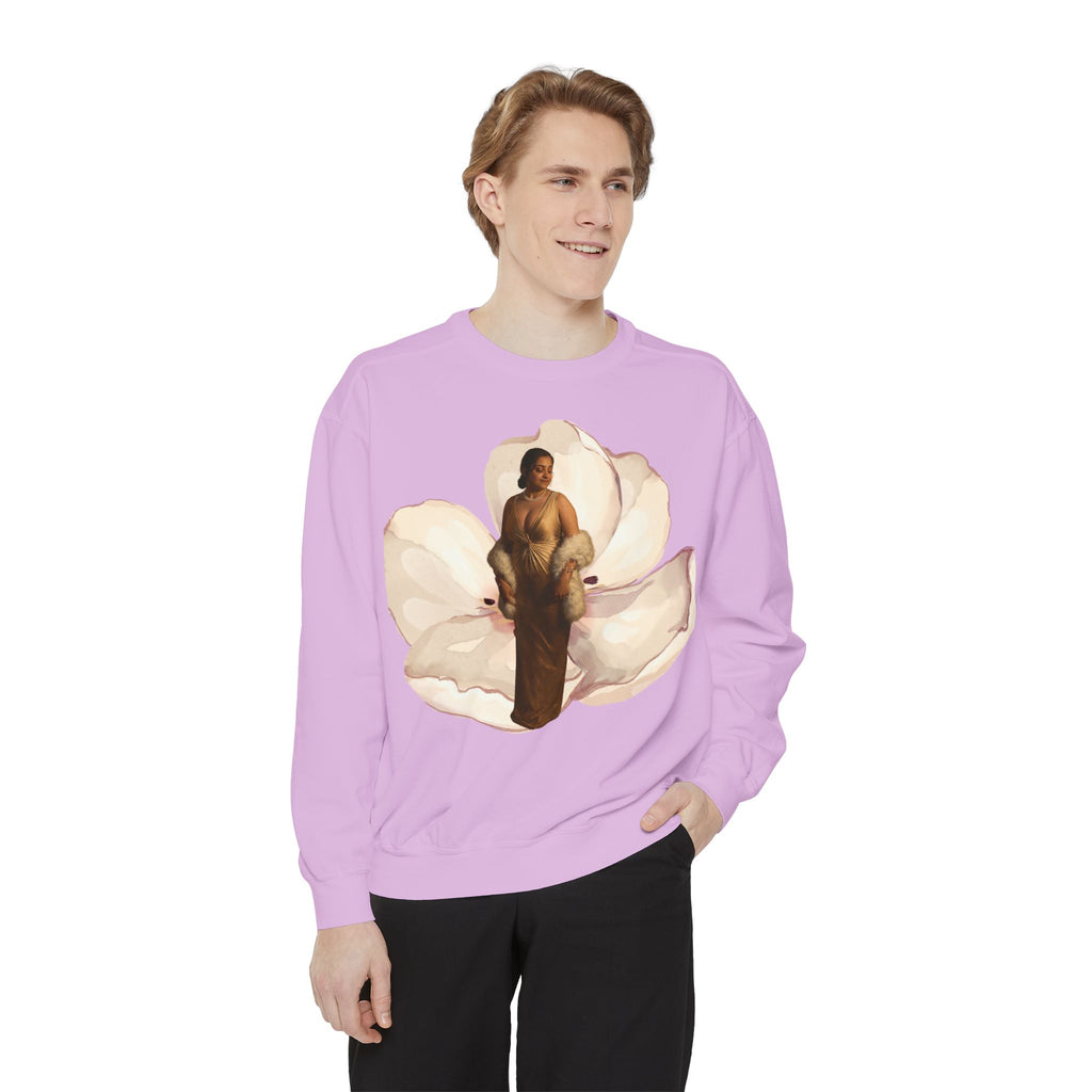 Floral Portrait Sweatshirt — Vintage Gold Frame Art Crewneck
