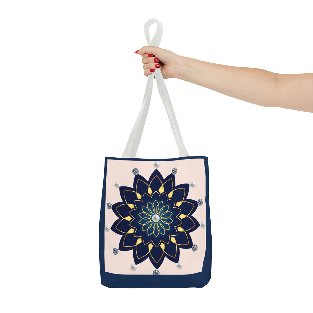 Mandala Floral Tote Bag — Navy 'Love, [Signature]' All-Over Print