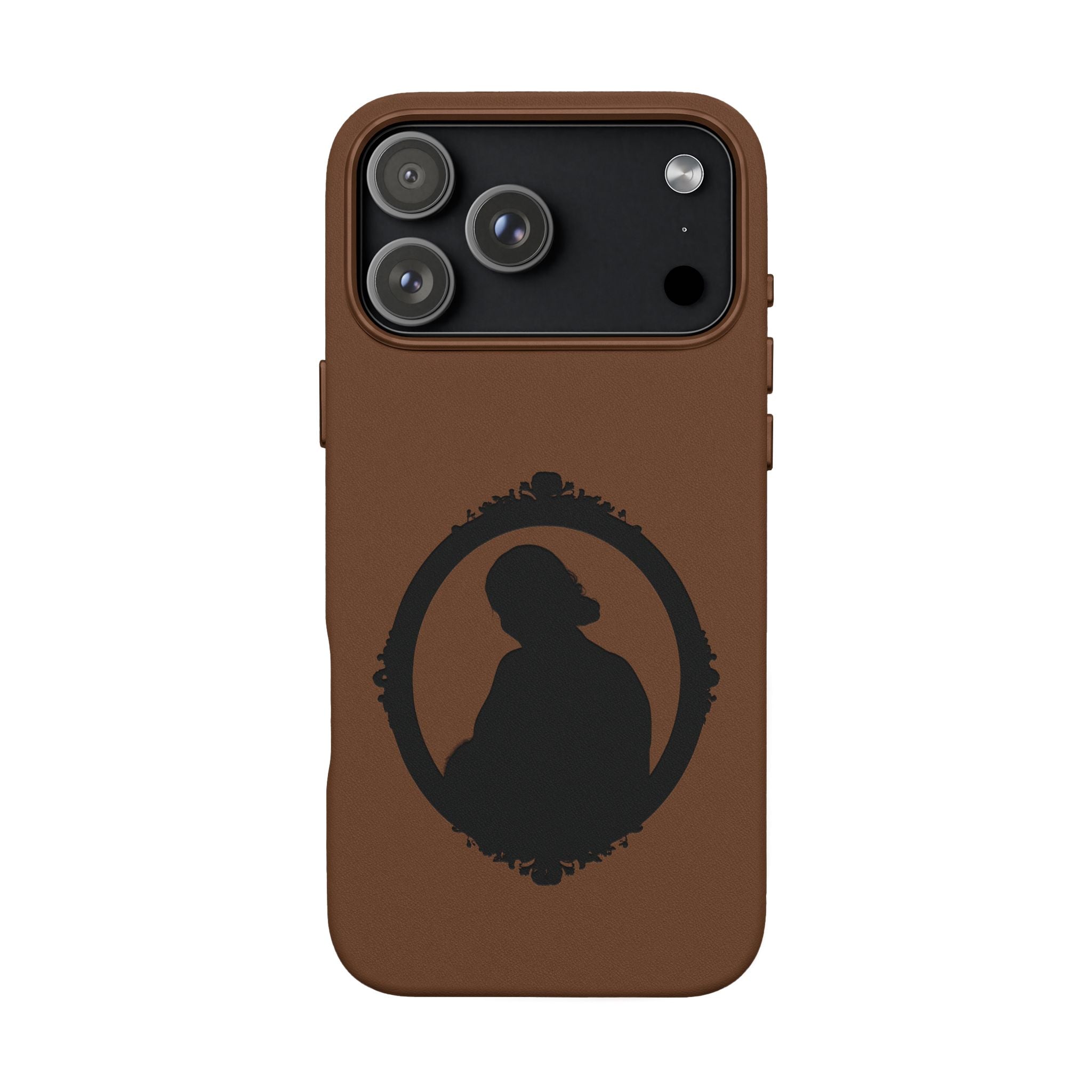 Engraved PU Leather Phone Case — Silhouette Outline Design
