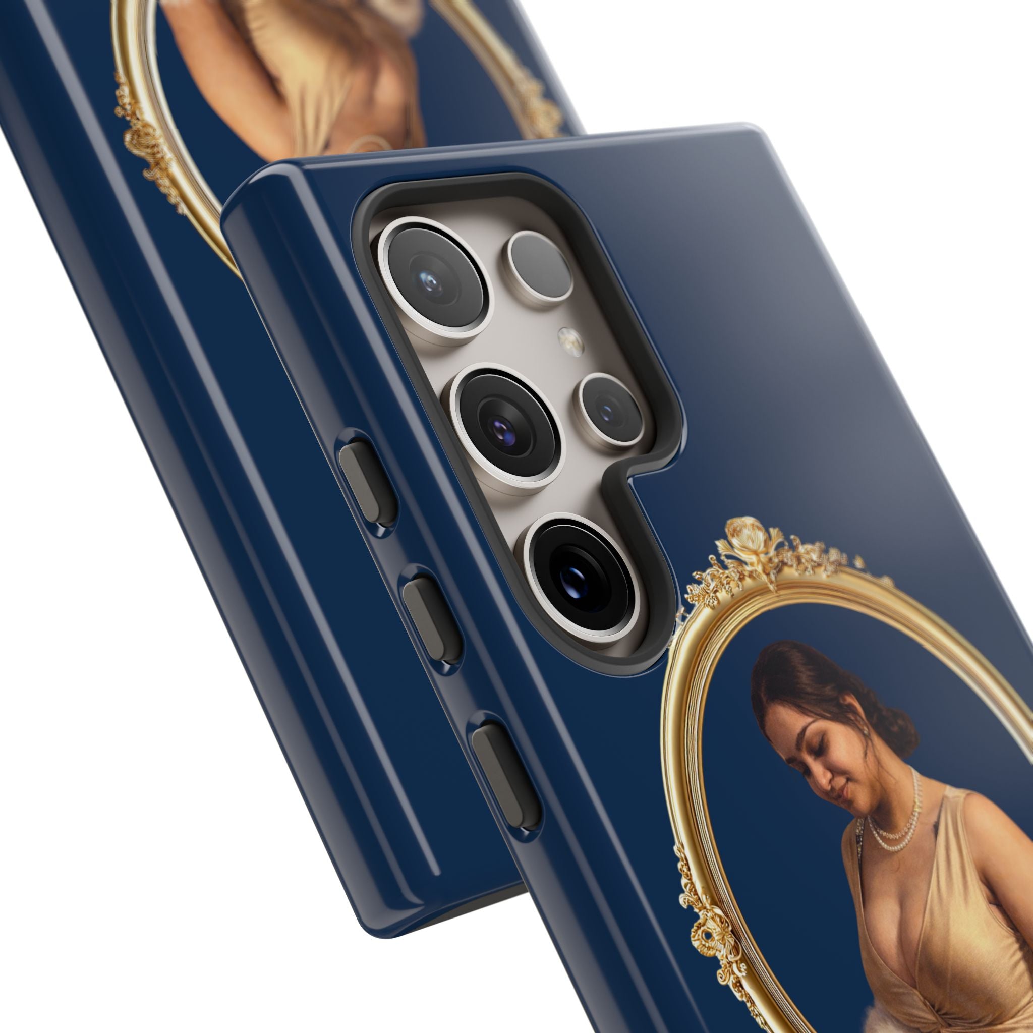 Vintage Portrait Phone Case — Elegant Gold Frame on Navy