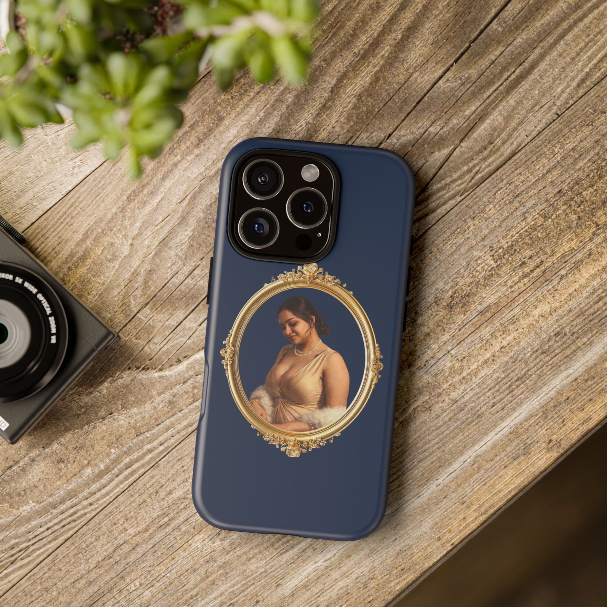 Vintage Portrait Phone Case — Elegant Gold Frame on Navy