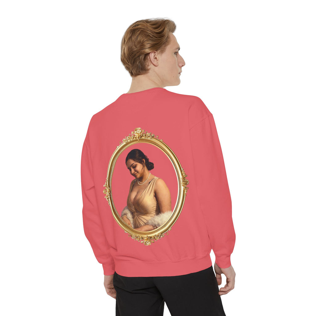 Floral Portrait Sweatshirt — Vintage Gold Frame Art Crewneck