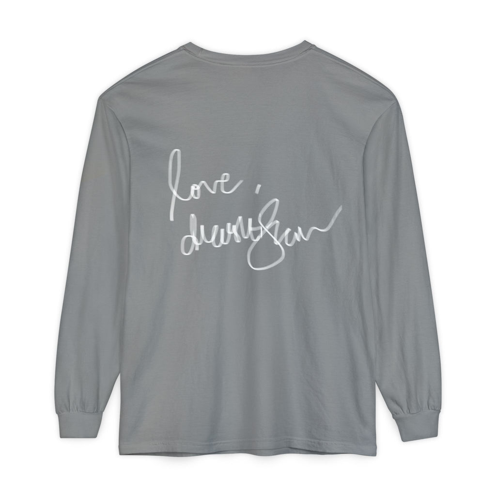 Shell Portrait Long Sleeve Tee — “We Will Be Home” Back Script