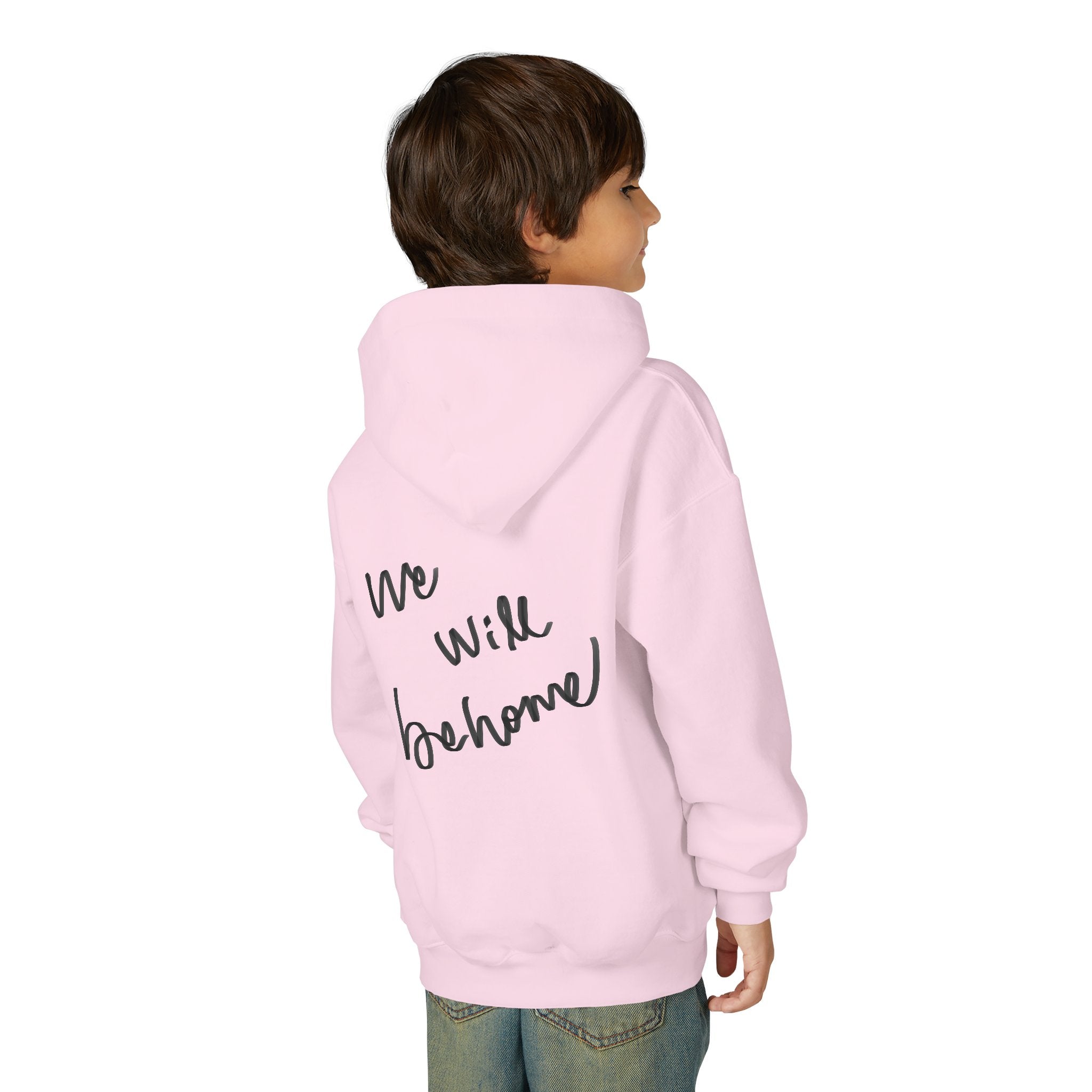 Youth Hoodie — Vintage Dancer Floral Graphic with “We Will Be Home” Back Script