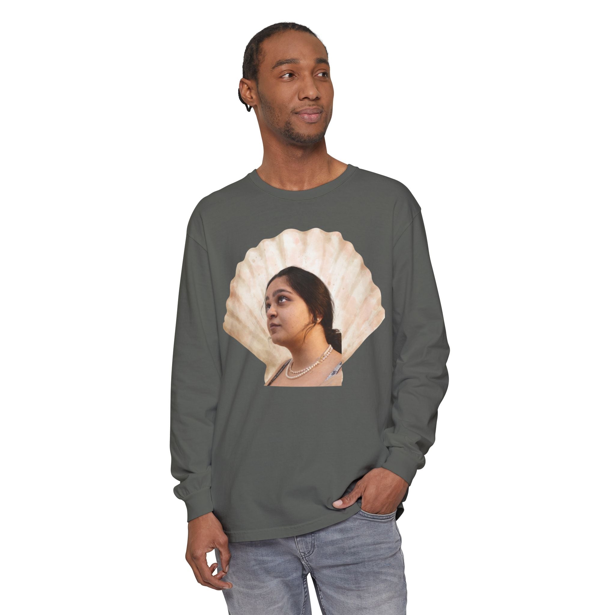 Shell Portrait Long Sleeve Tee — “We Will Be Home” Back Script