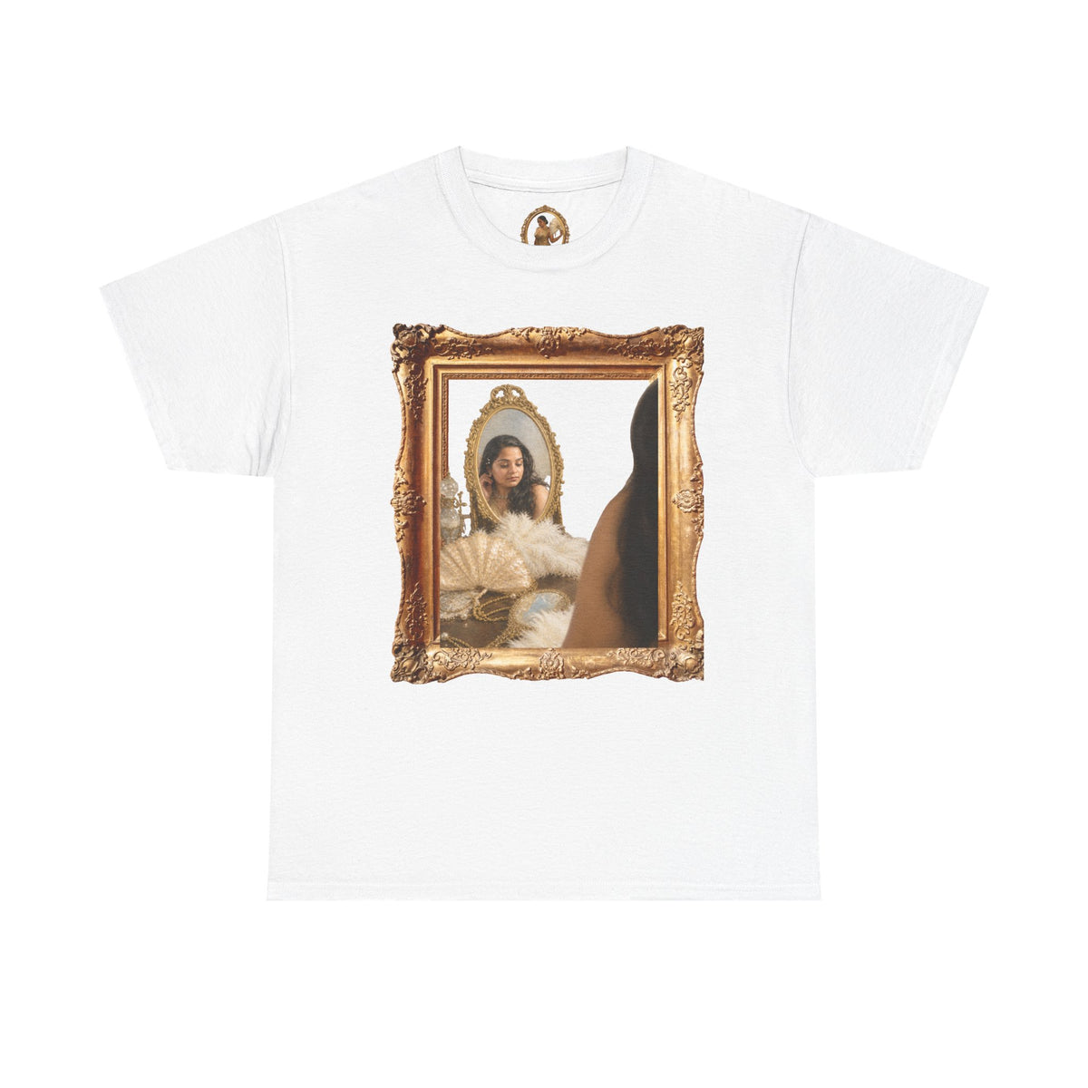 Drashti Portrait Frame Tee — Vintage Mirror Portrait Graphic T-Shirt