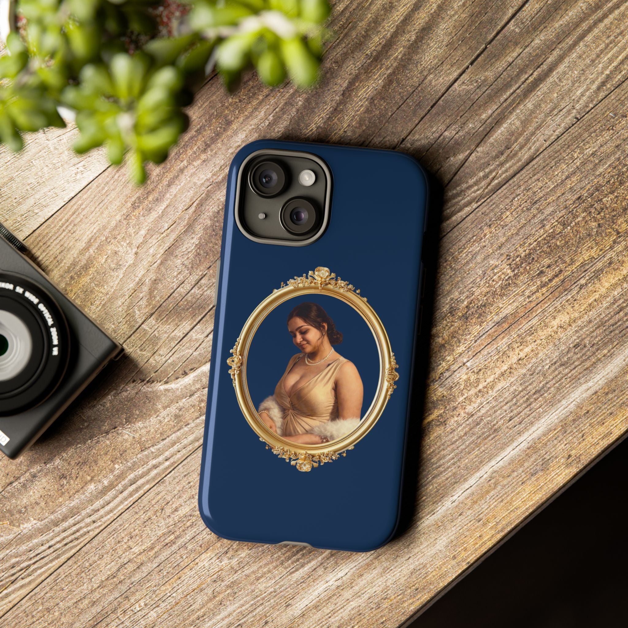 Vintage Portrait Phone Case — Elegant Gold Frame on Navy