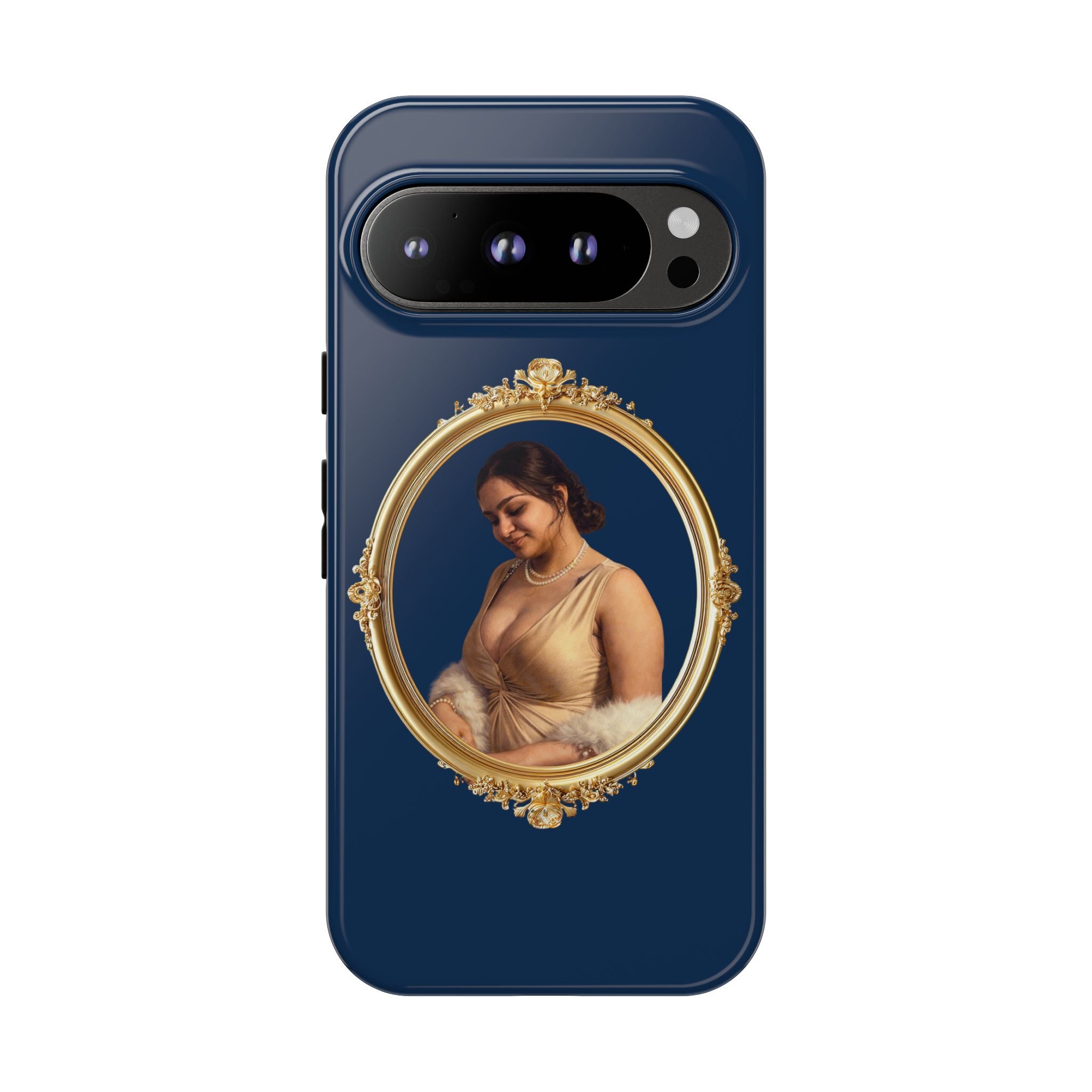 Vintage Portrait Phone Case — Elegant Gold Frame on Navy
