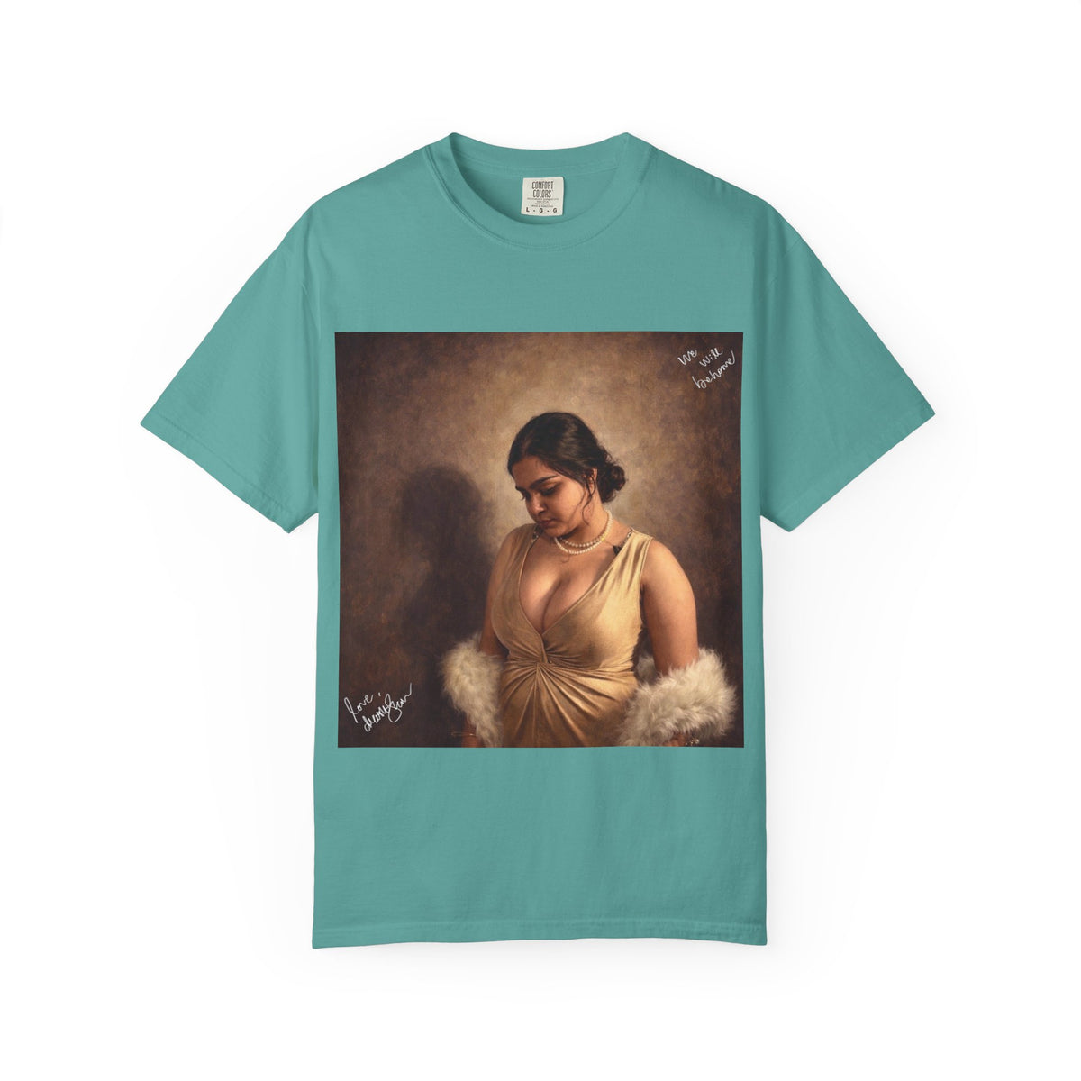 Drashti T-Shirt — Vintage Glam Portrait Tee with Signature "Love, Drashti"