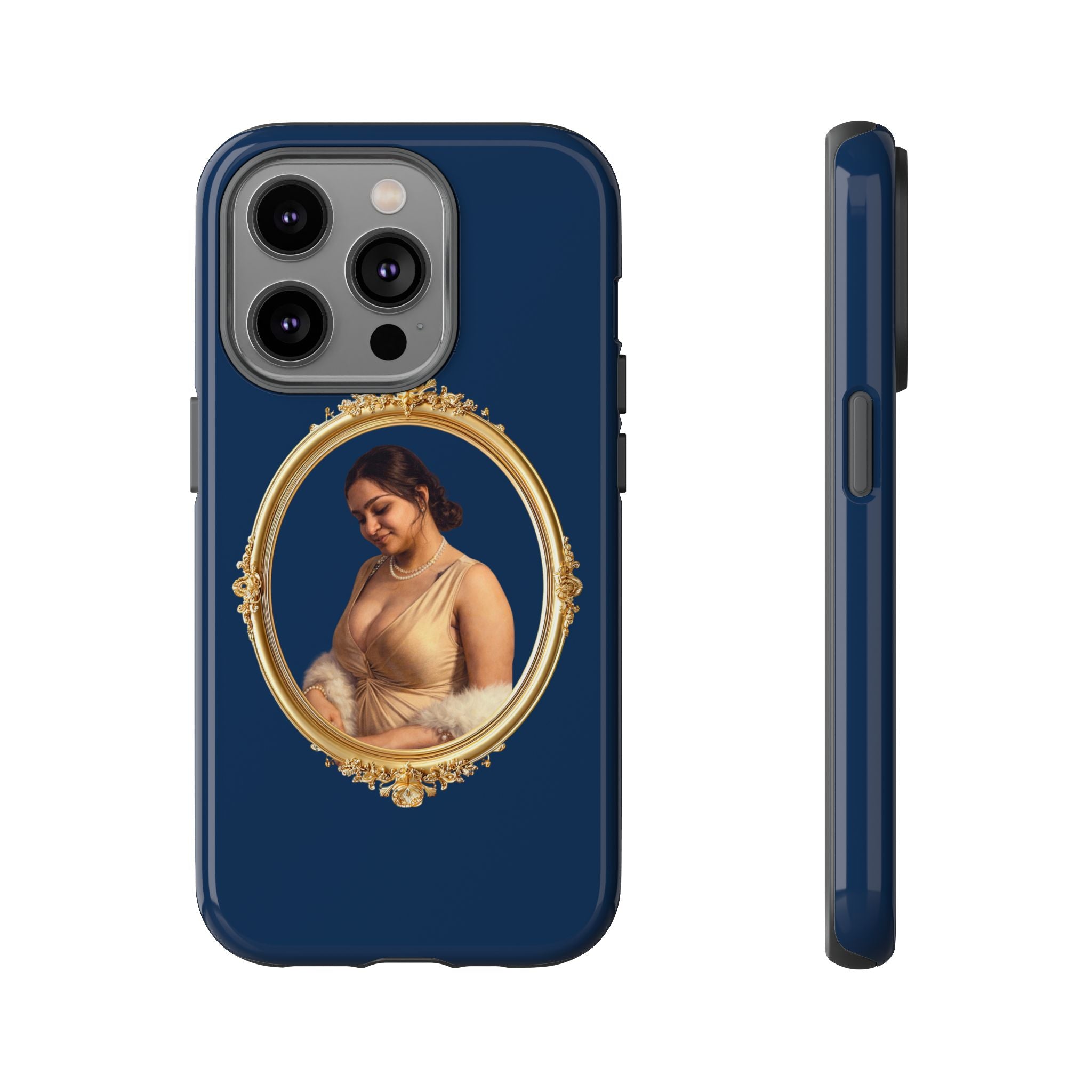 Vintage Portrait Phone Case — Elegant Gold Frame on Navy