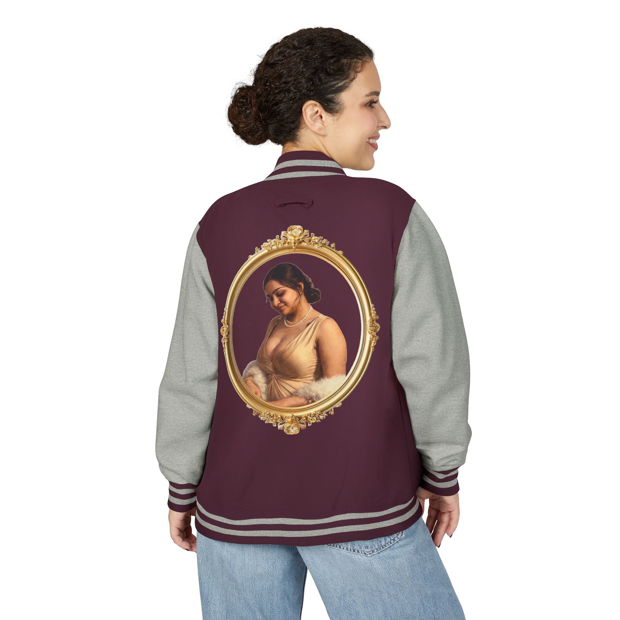 Vintage Portrait Letterman Jacket — Framed Classical Art Varsity Jacket