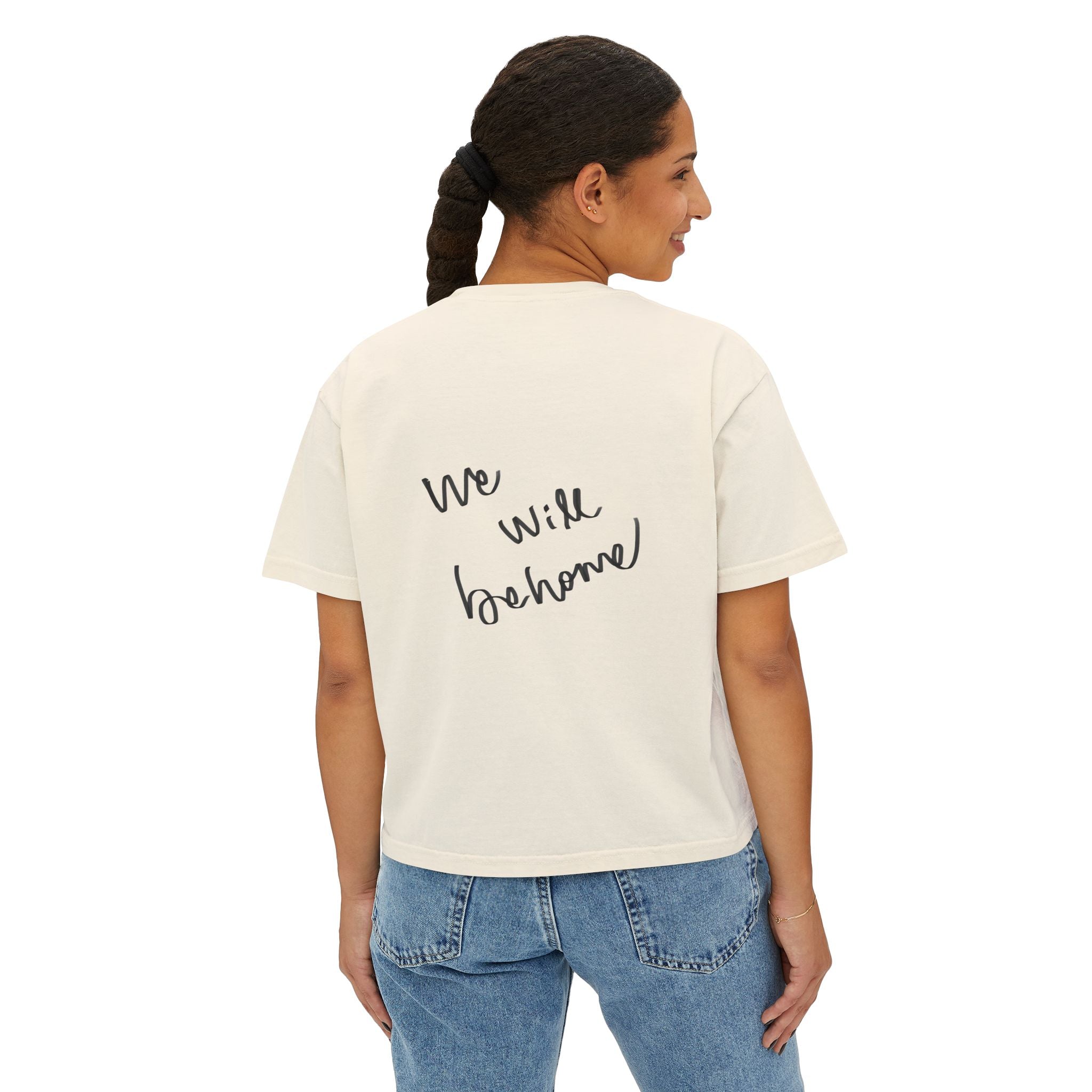 Boxy Tee — 'We Will Be Home' Vintage Angel Art Cropped T‑Shirt