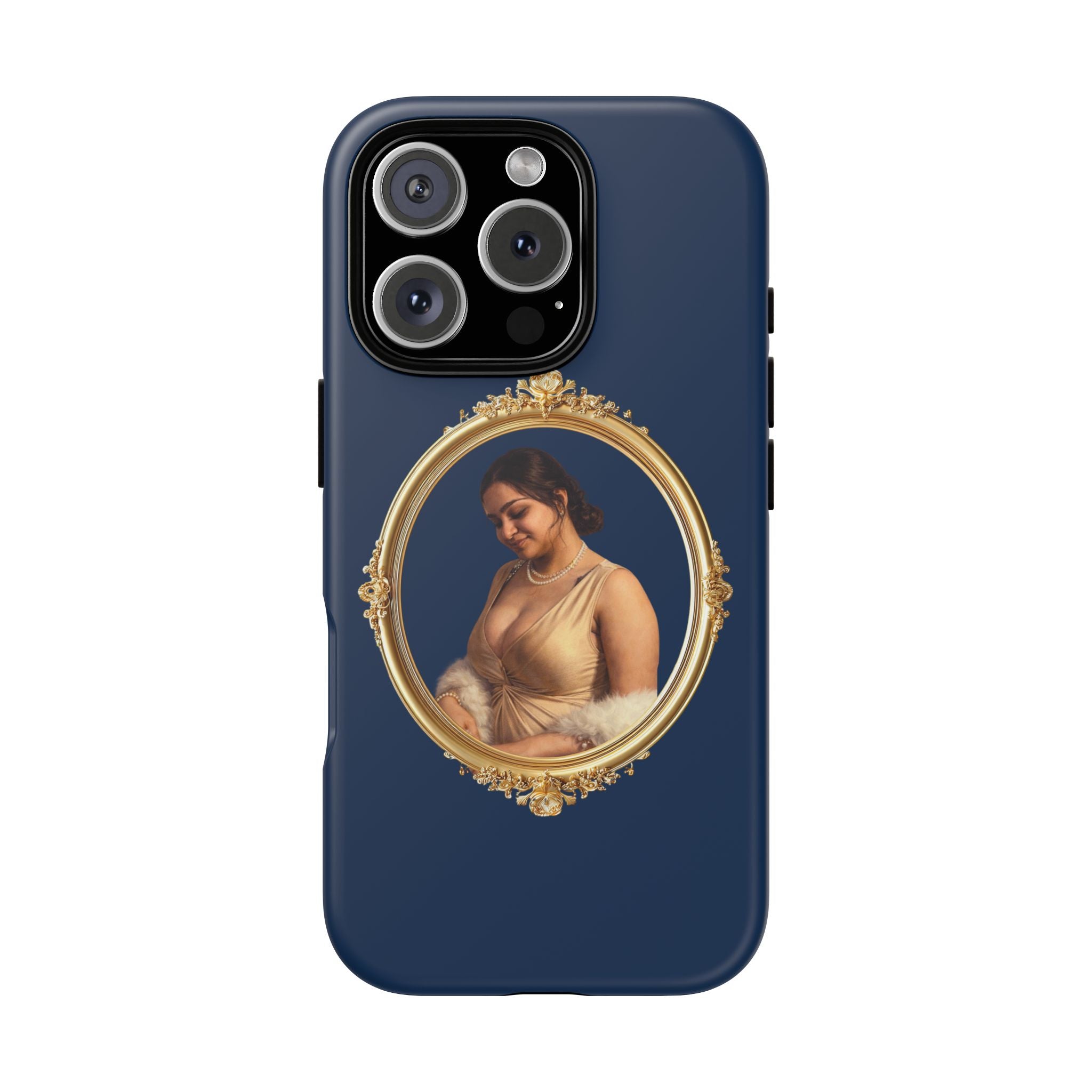 Vintage Portrait Phone Case — Elegant Gold Frame on Navy