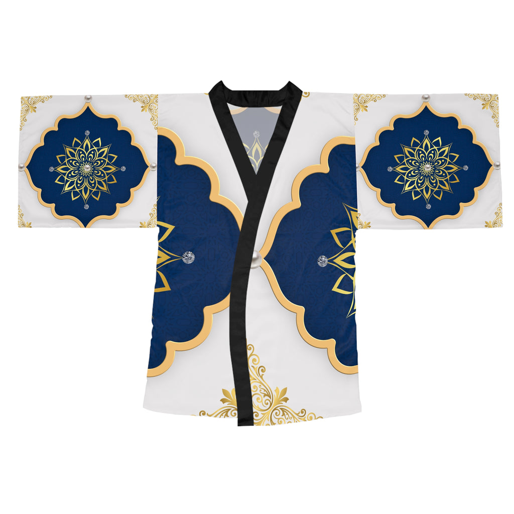 Navy & Gold Mandala Kimono Robe — Luxe Long-Sleeve Lounge Wrap