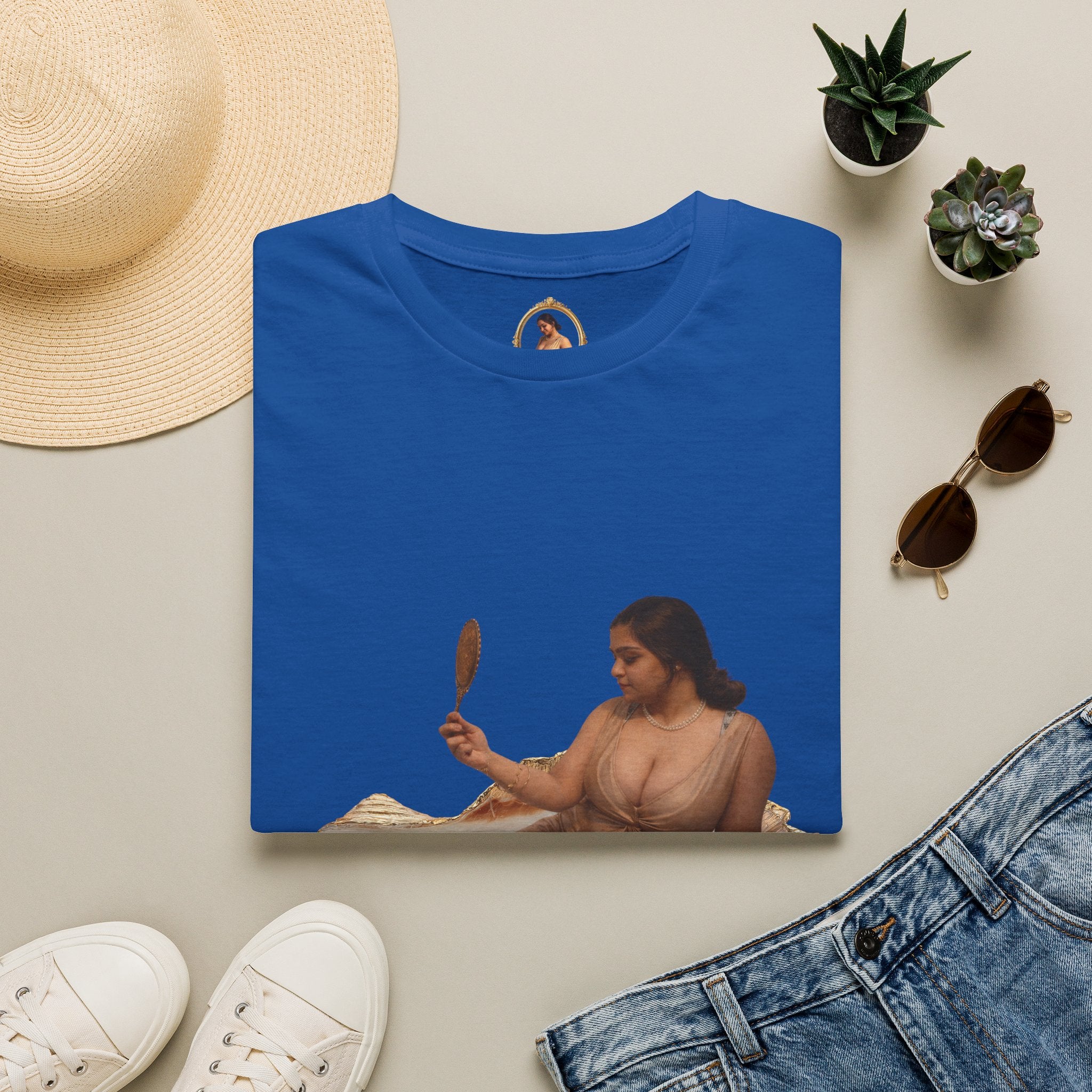T-Shirt — Vintage Reclining Woman with Hand Mirror Art Tee