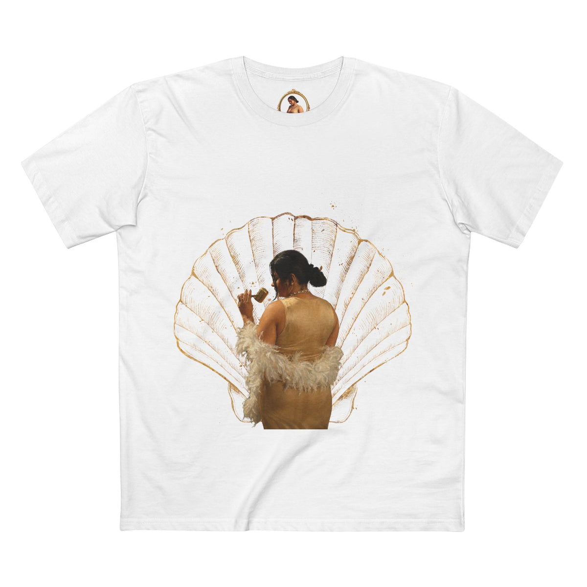 Drashti Vintage Vanity Tee — Antique Mirror & Shell Art Graphic T-Shirt
