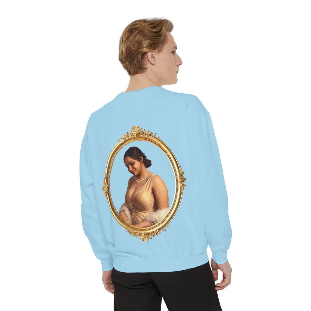 Floral Portrait Sweatshirt — Vintage Gold Frame Art Crewneck