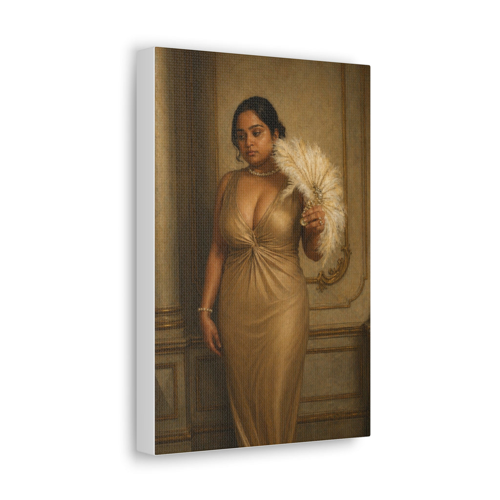 Classic Canvas Portrait Art Print — Elegant Woman in Gold Gown