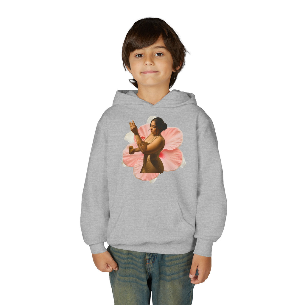 Youth Hoodie — Vintage Dancer Floral Graphic with “We Will Be Home” Back Script