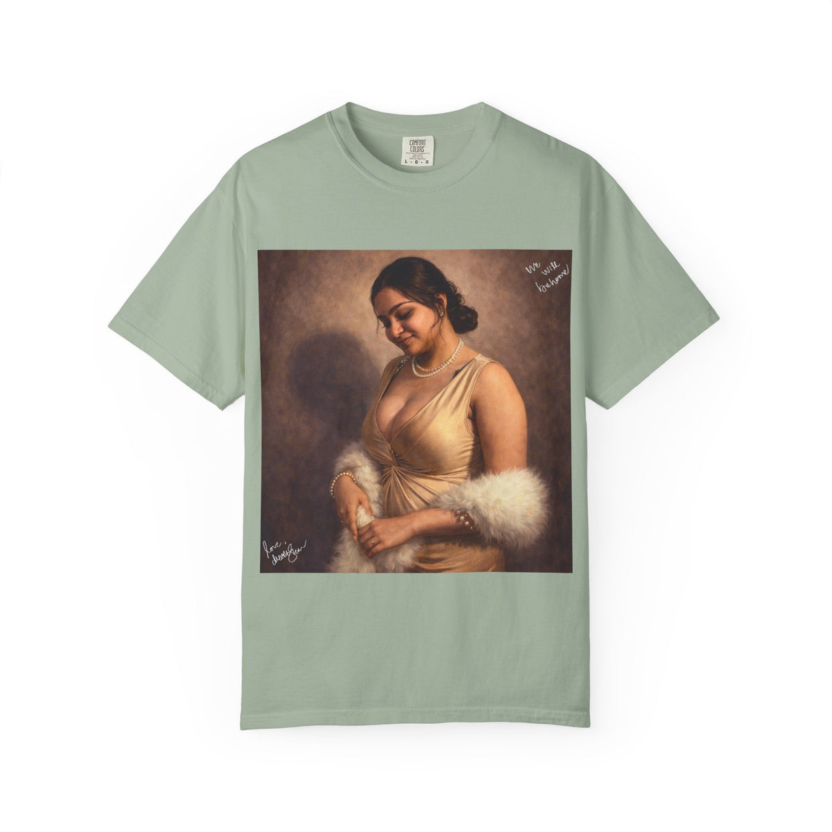 Drashti Portrait Graphic T-Shirt — Vintage Framed Lady Art Print