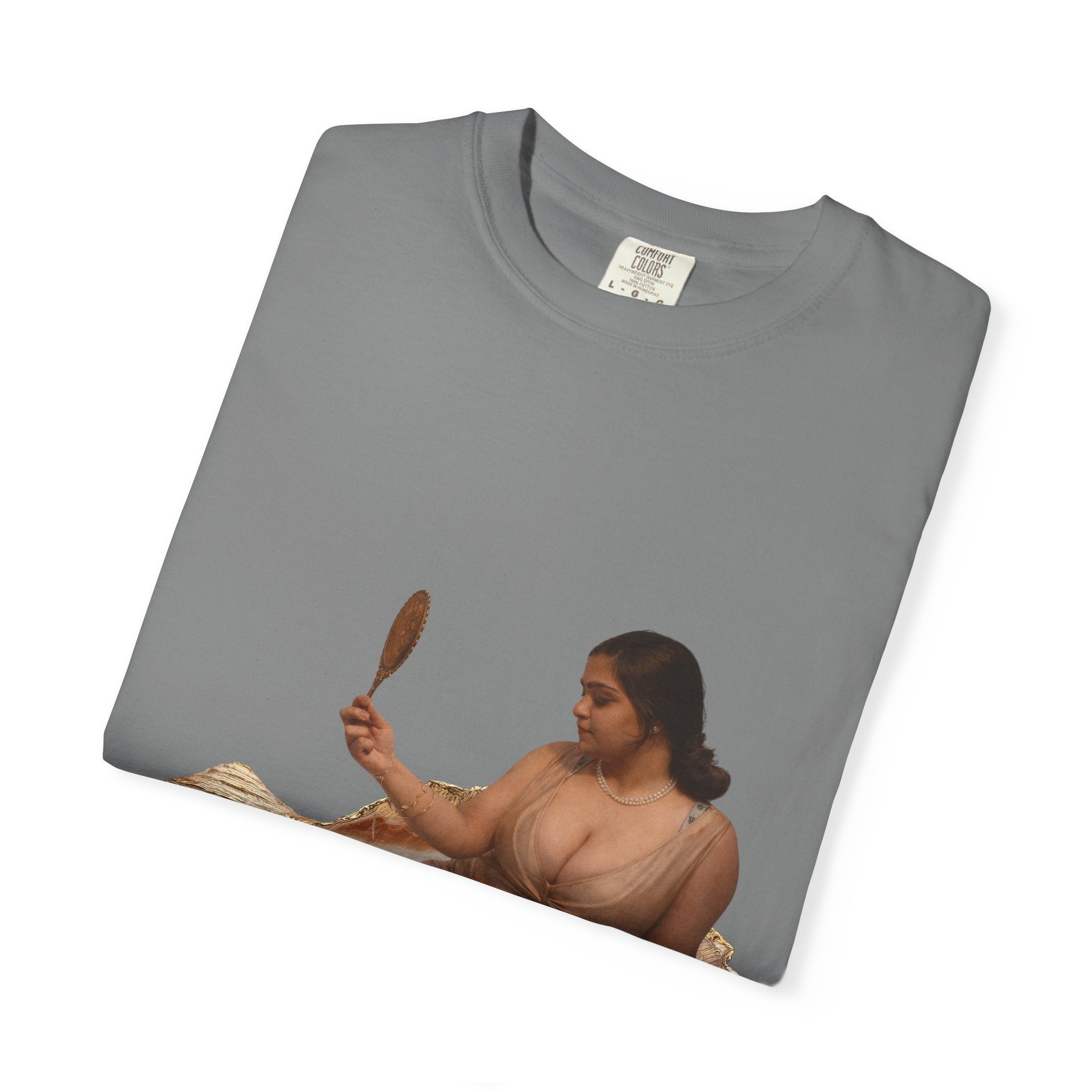 Venus Mirror T-Shirt — Nude Goddess Art Tee with 'Love, [Signature]' Back Print