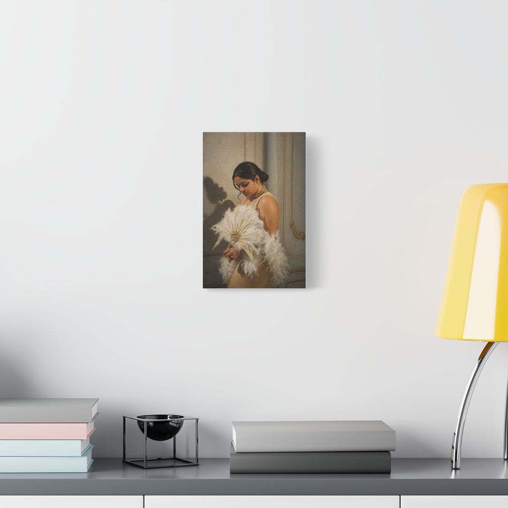 Canvas Wall Art — Elegant Vintage Portrait of Woman with Feather Fan