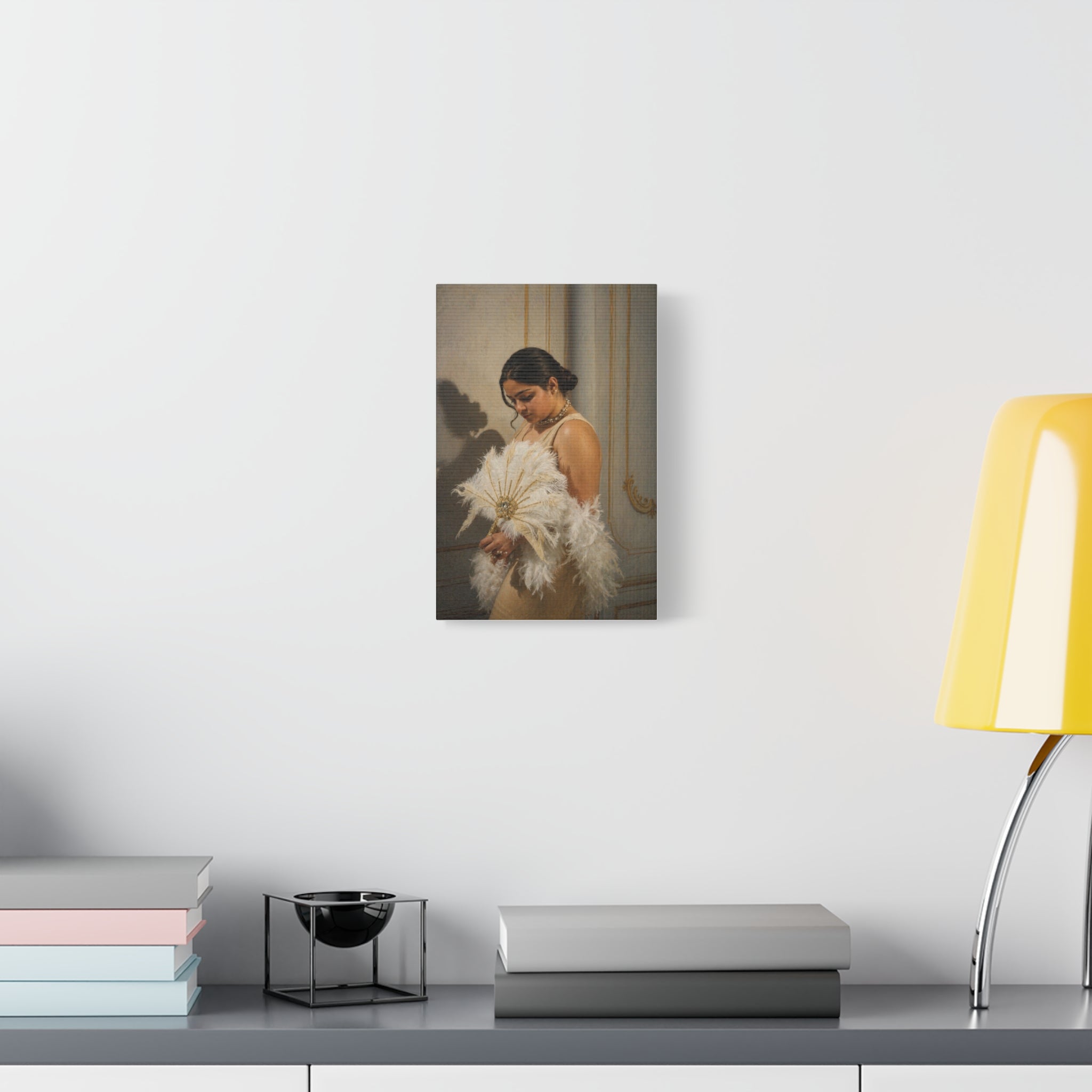 Canvas Wall Art — Elegant Vintage Portrait of Woman with Feather Fan