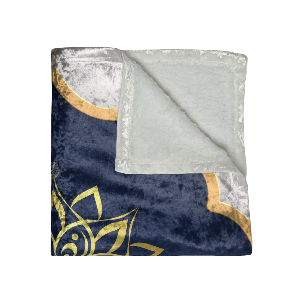 Crushed Velvet Blanket — Gold and Navy Mandala Throw (Luxurious Boho Decorative Blanket)