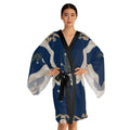 Silk-Style Navy Pearl & Diamond Kimono Robe — Luxe Floral Jewel Print