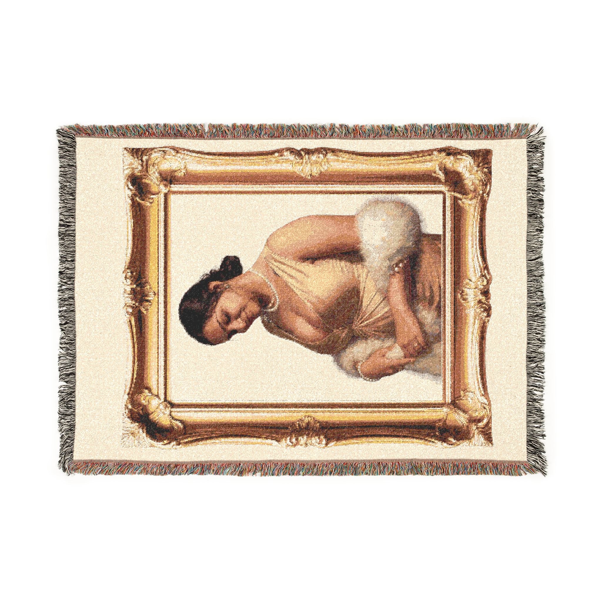 Vintage Portrait Woven Blanket — Framed Classical Art Throw