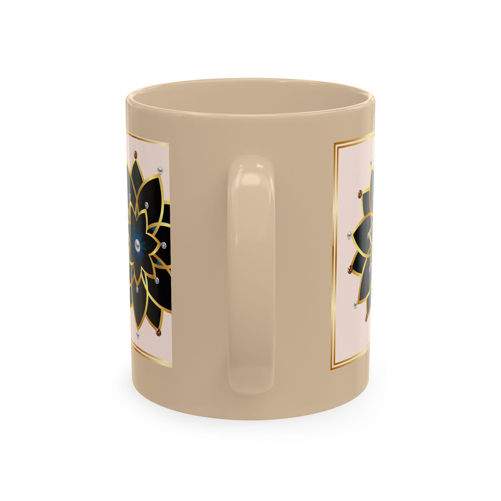Ceramic Mug — Elegant Black & Gold Floral Mandala Design