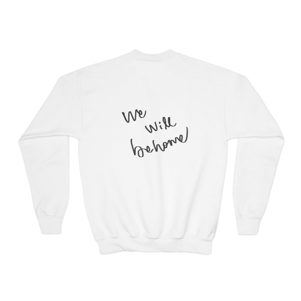 Youth Crewneck Sweatshirt — 'We Will Be Home' Vintage Portrait Graphic