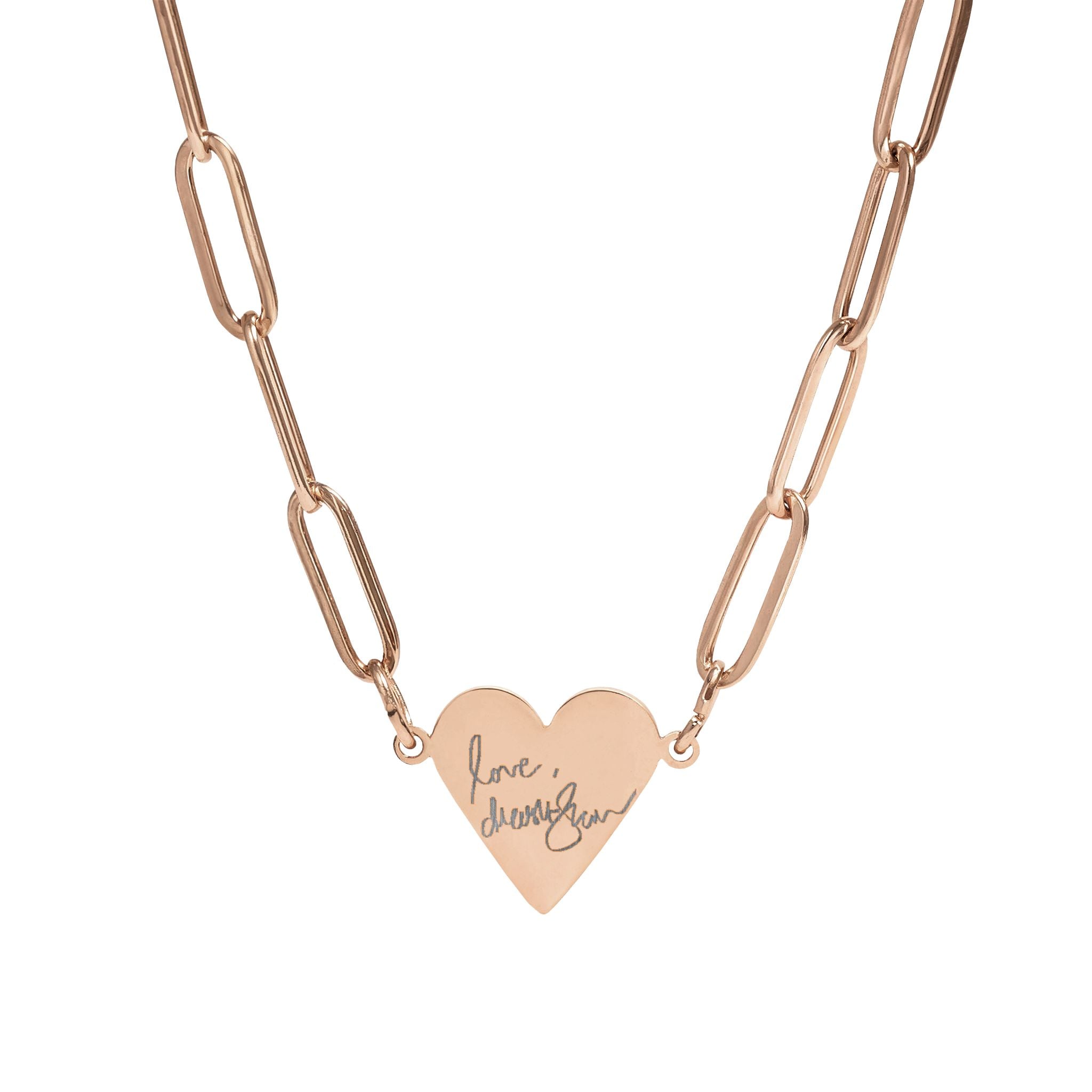 Paperclip Heart Necklace — Engravable Rose Gold Heart Pendant