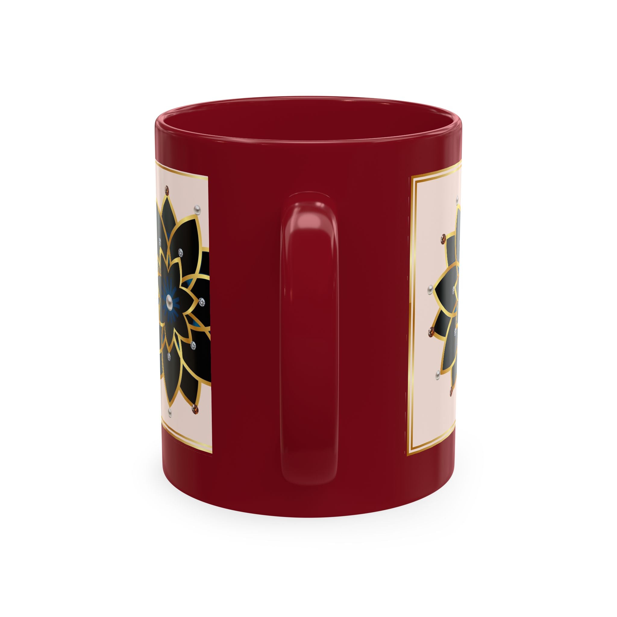 Ceramic Mug — Elegant Black & Gold Floral Mandala Design