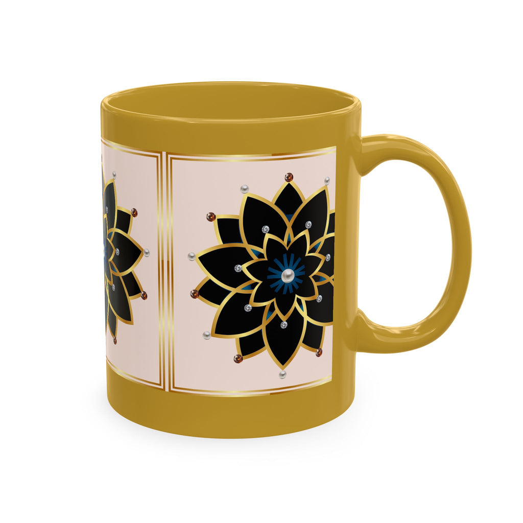 Ceramic Mug — Elegant Black & Gold Floral Mandala Design
