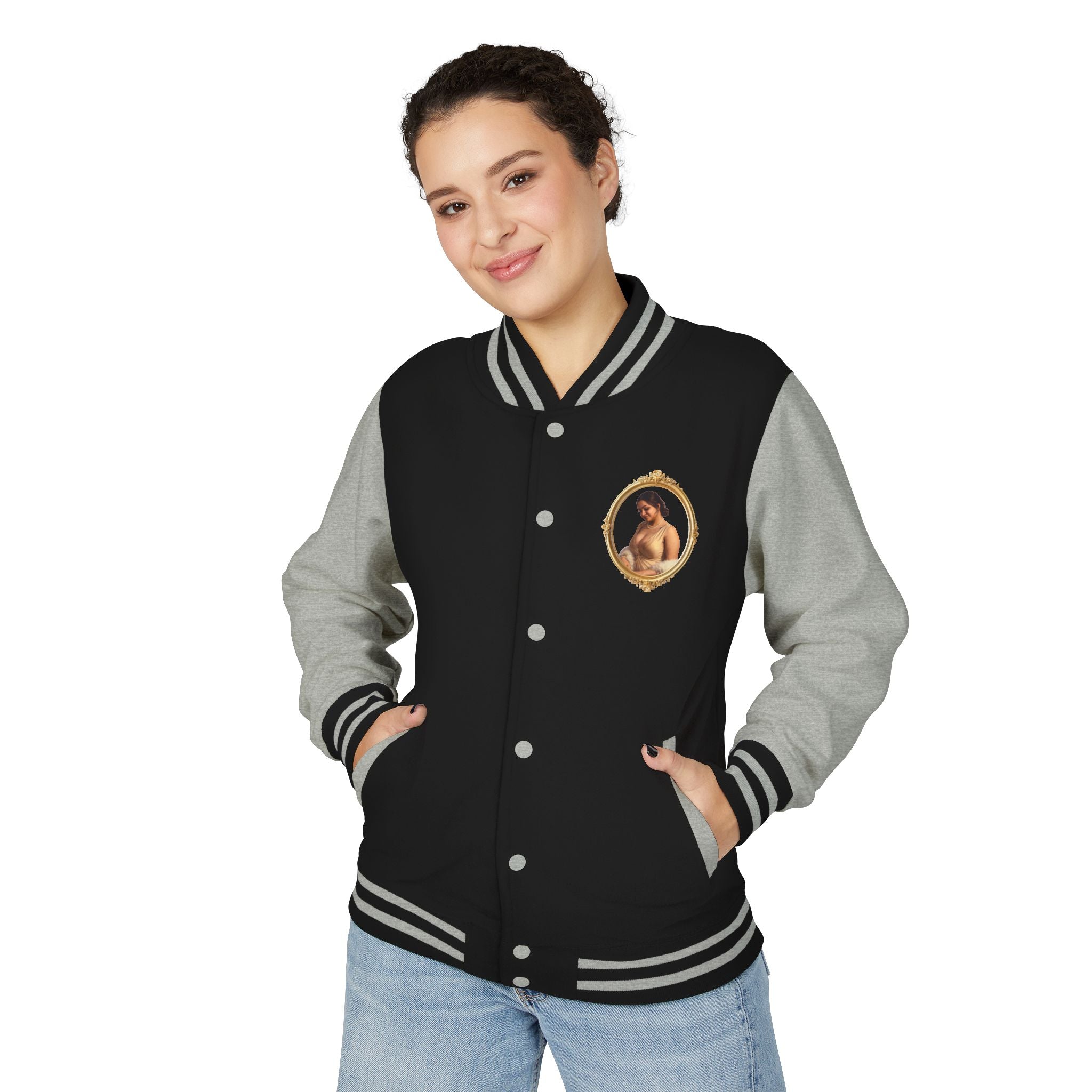 Vintage Portrait Letterman Jacket — Framed Classical Art Varsity Jacket