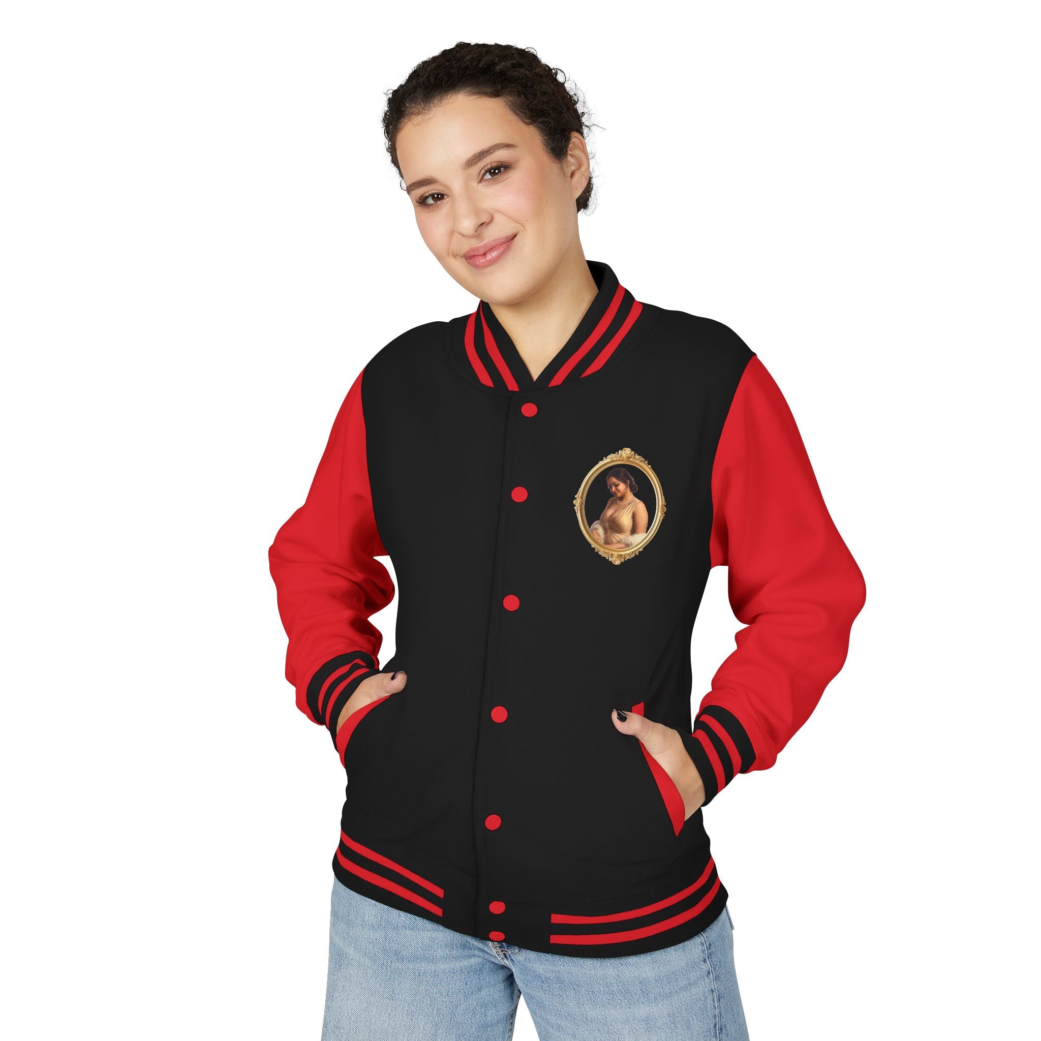 Vintage Portrait Letterman Jacket — Framed Classical Art Varsity Jacket