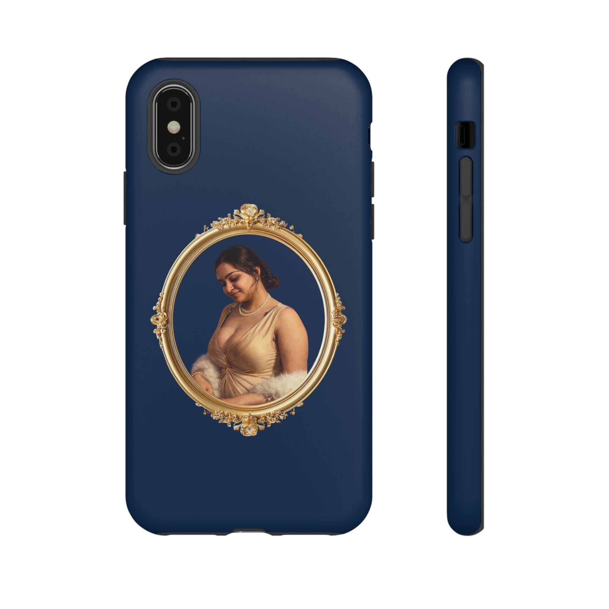 Vintage Portrait Phone Case — Elegant Gold Frame on Navy
