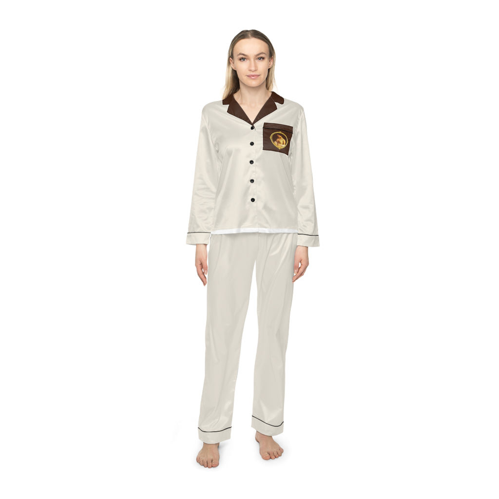Ivory Satin Pajama Set with Chocolate Trim — Women's Luxury Sleepwear