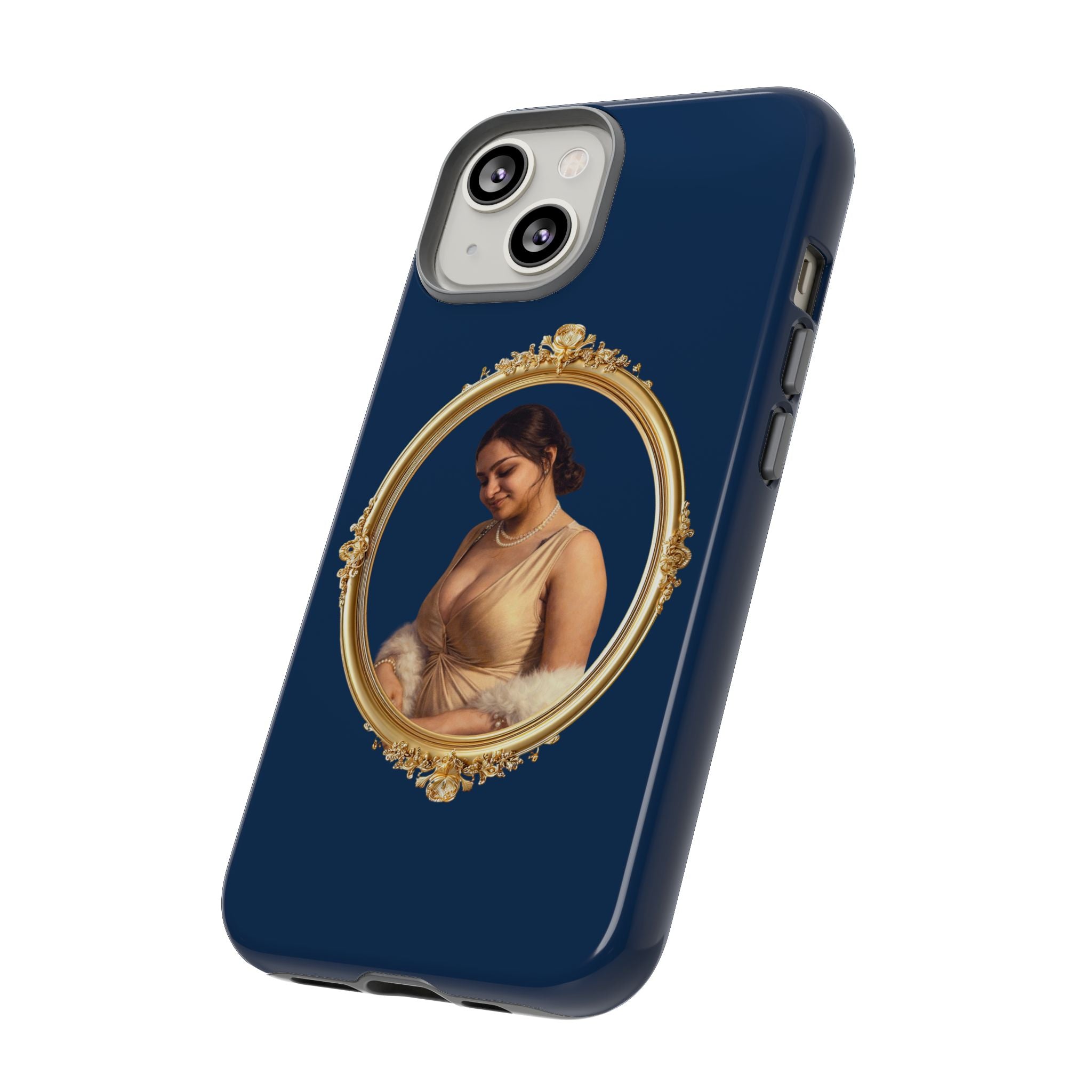 Vintage Portrait Phone Case — Elegant Gold Frame on Navy