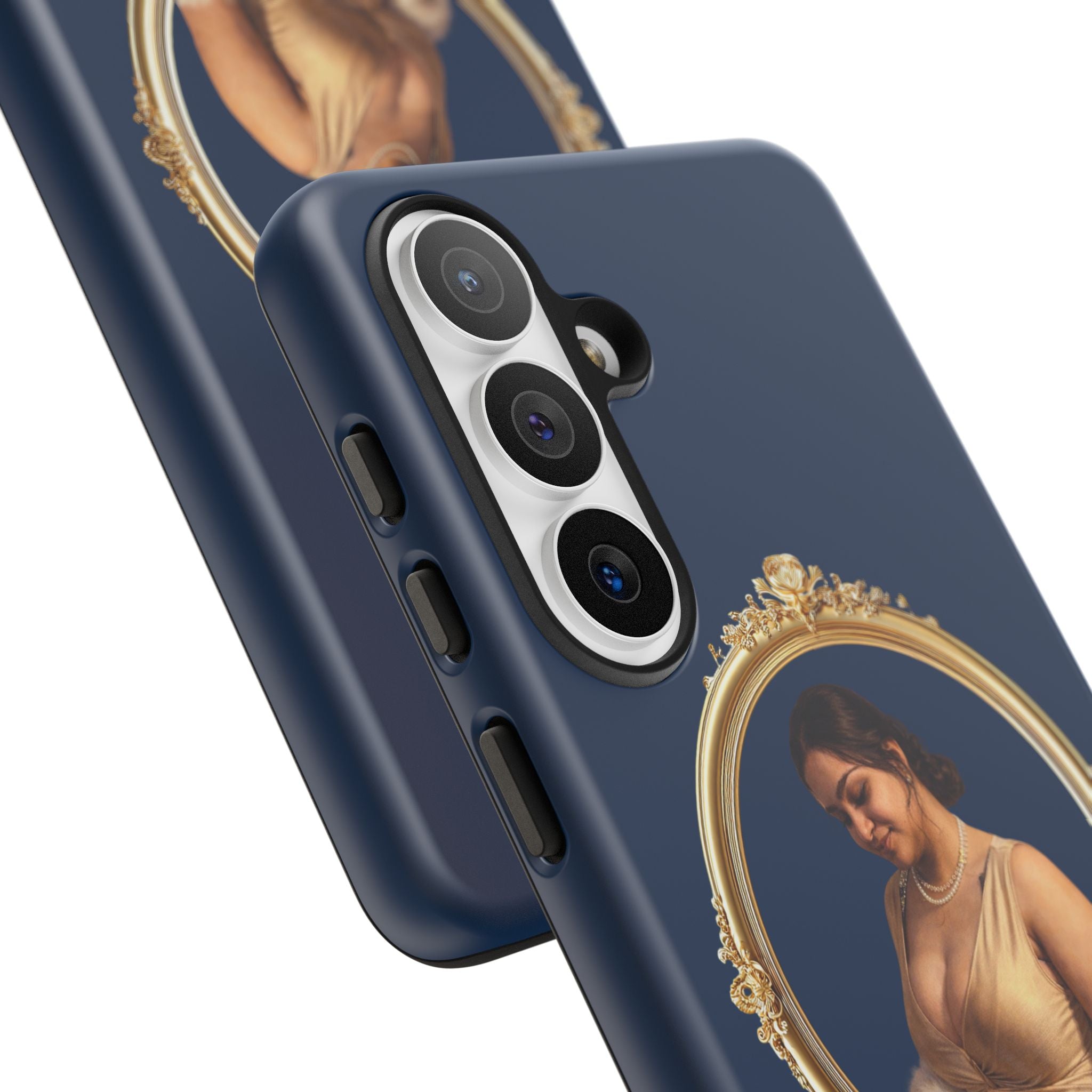 Vintage Portrait Phone Case — Elegant Gold Frame on Navy