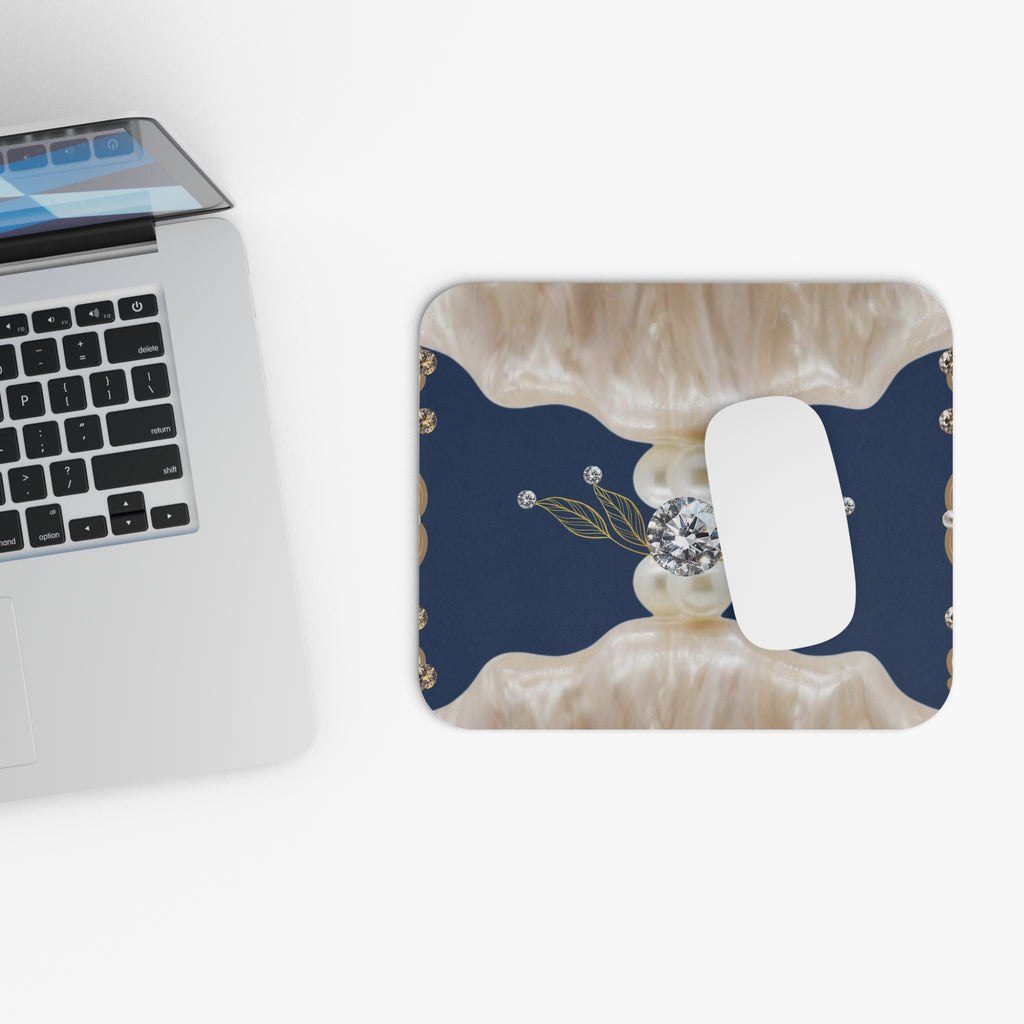 Pearl & Diamond Nautical Mouse Pad — Elegant Navy Desk Mat