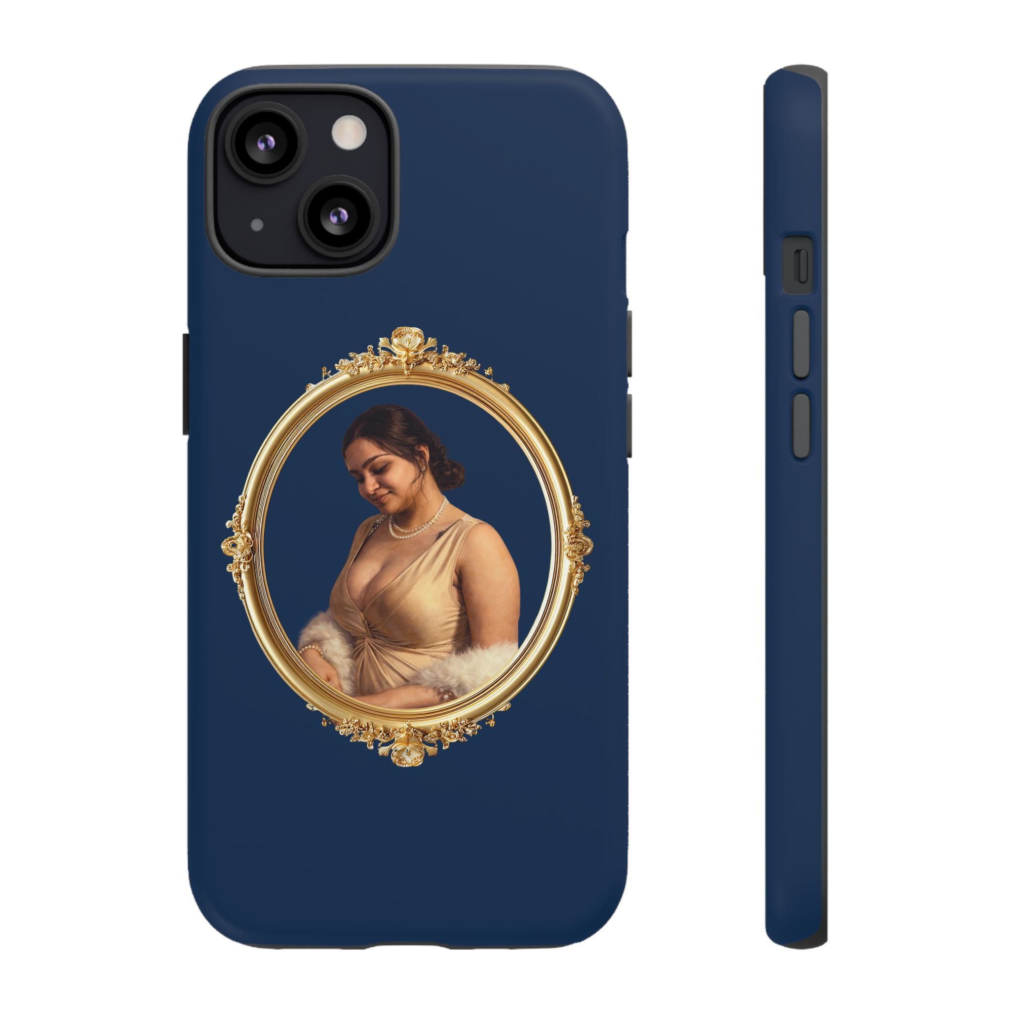 Vintage Portrait Phone Case — Elegant Gold Frame on Navy