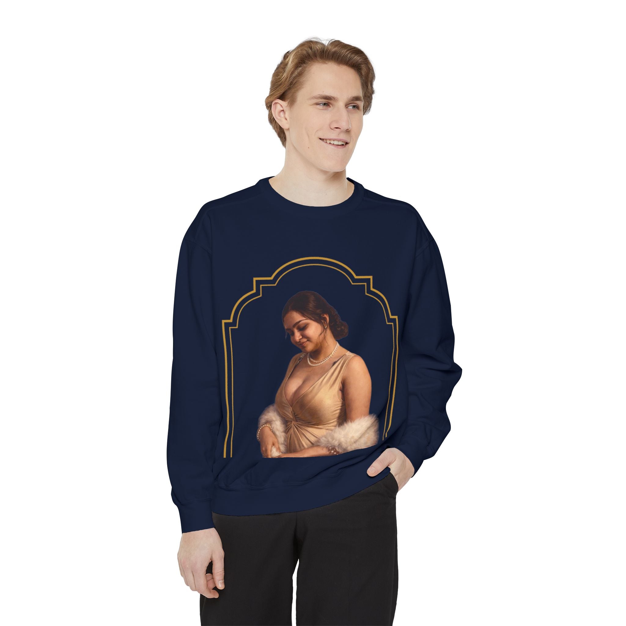 Vintage Portrait Sweatshirt — "Love, Always" Script Back