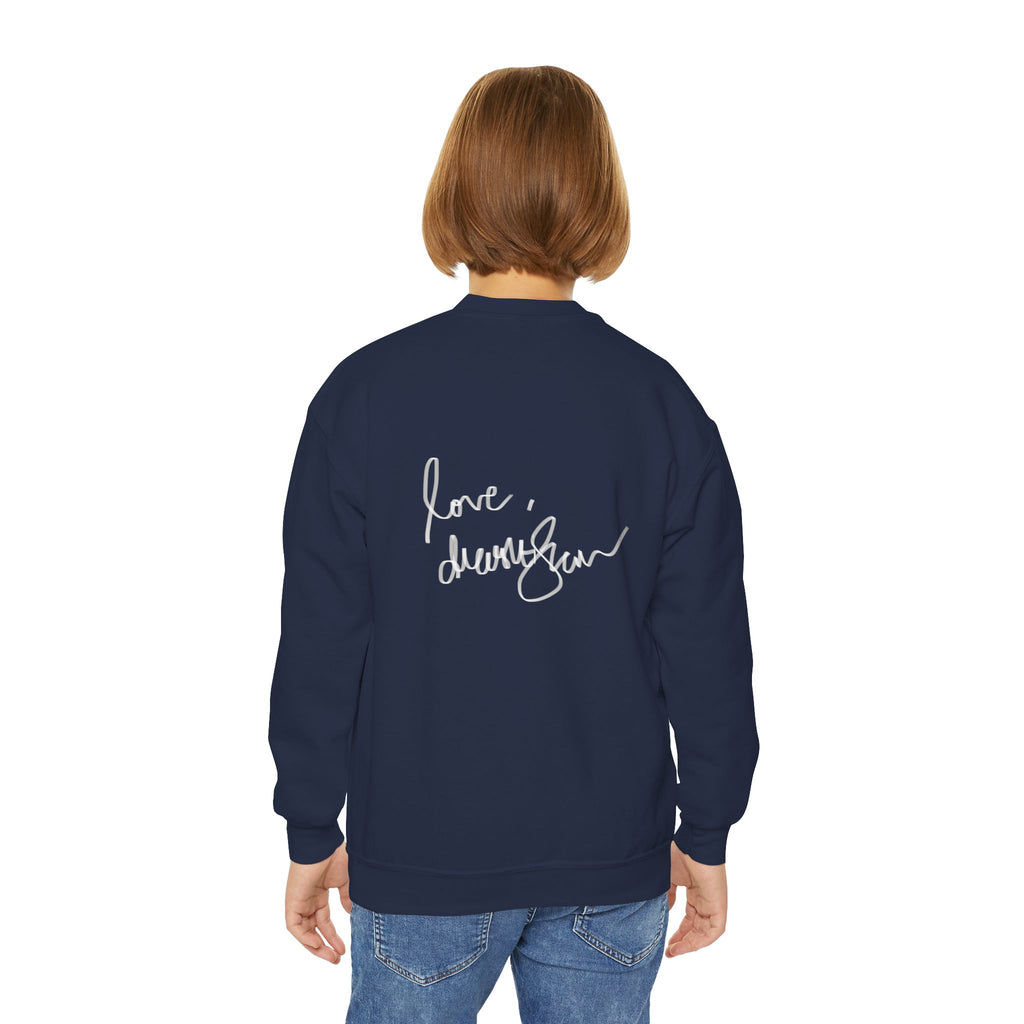 Youth Crewneck Sweatshirt — 'We Will Be Home' Vintage Portrait Graphic